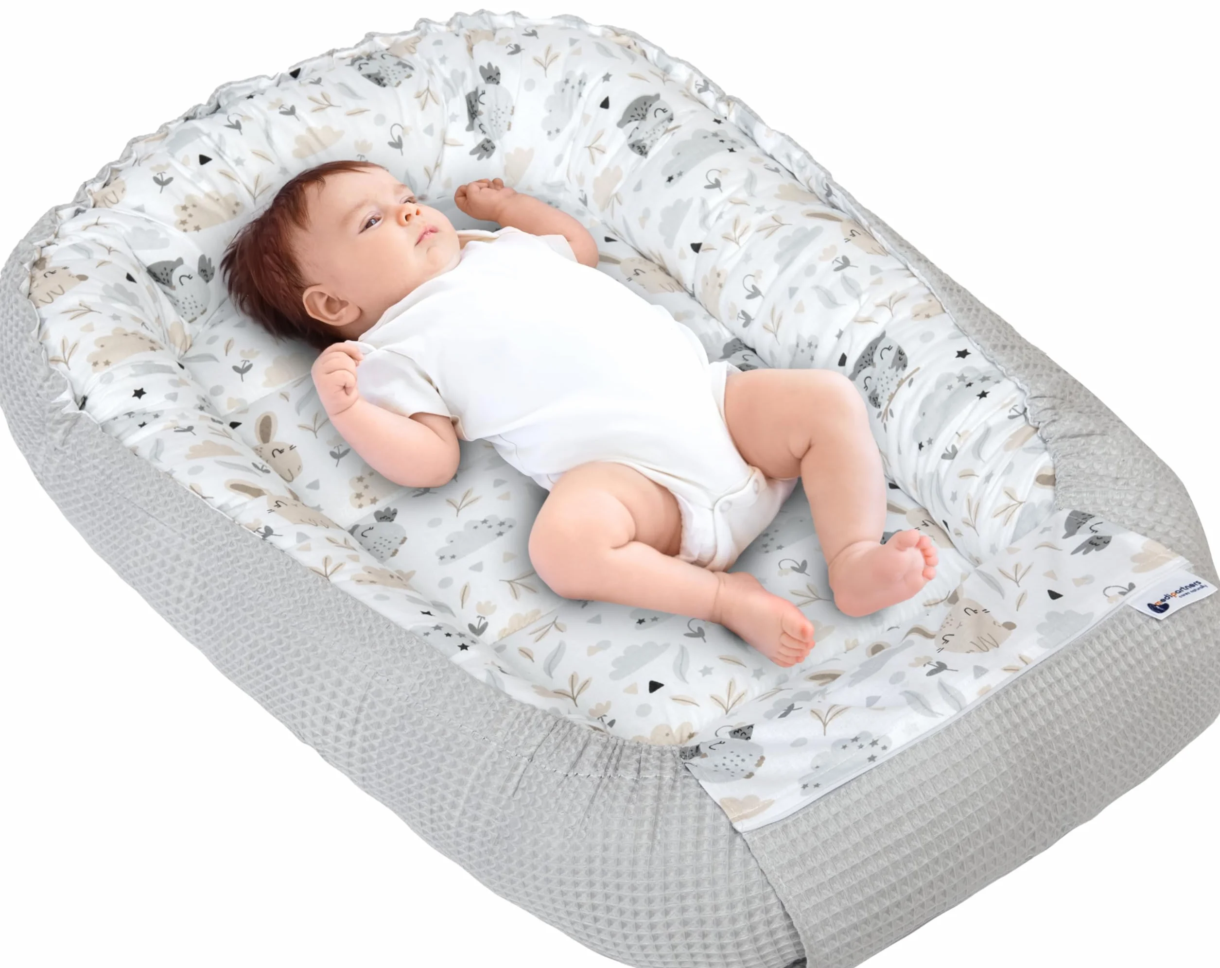 Medi Partners Riduttore Lettino Neonato 100x60x15 Nido Antisoffoco Cuscino 100% Cotone Waffle