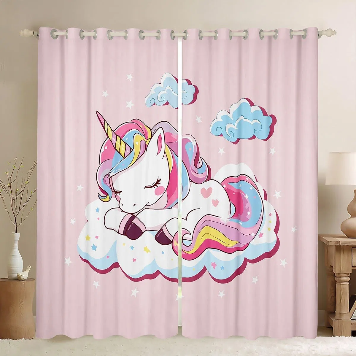 Homemissing - Tende per finestre, motivo: unicorno, a tema fantasy, per bambini e ragazze, decorazione a tema animali magici, motivo: cartone animato, 116,8 x 137,2 cm (larghezza x lunghezza)