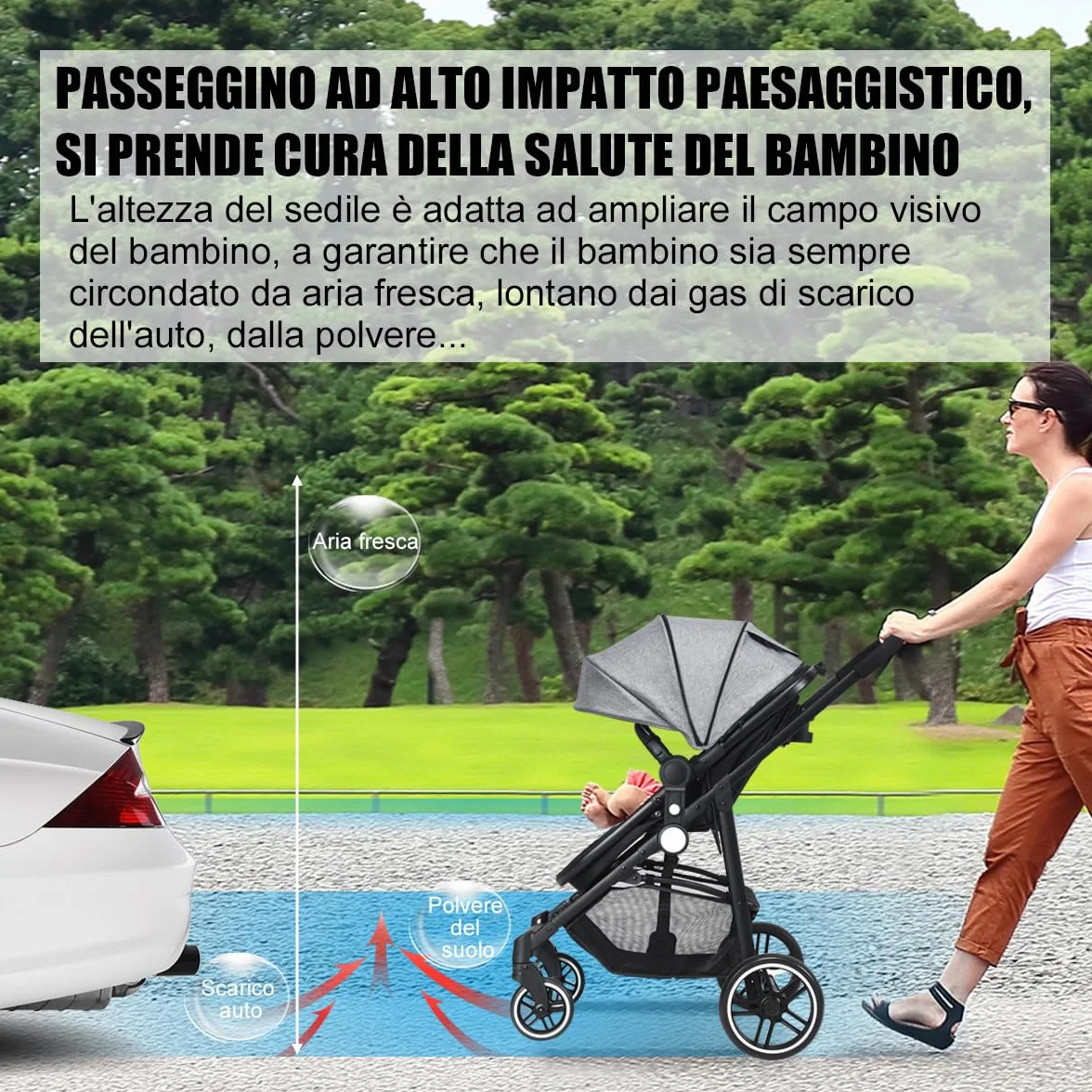 COSTWAY Passeggino 2 in 1 Pieghevole con Sedile Reversibile, Schienale Regolabile, per Bambini 0-3 Anni (Grigio)