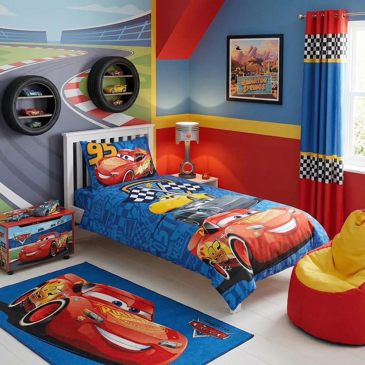 Disney Cars Track Stars Set di biancheria da letto per bambini | copripiumino singolo 140 x 200 cm con federa 50 x 70 cm, 100% cotone | Flash Lightning McQueen Set di biancheria da letto per bambini