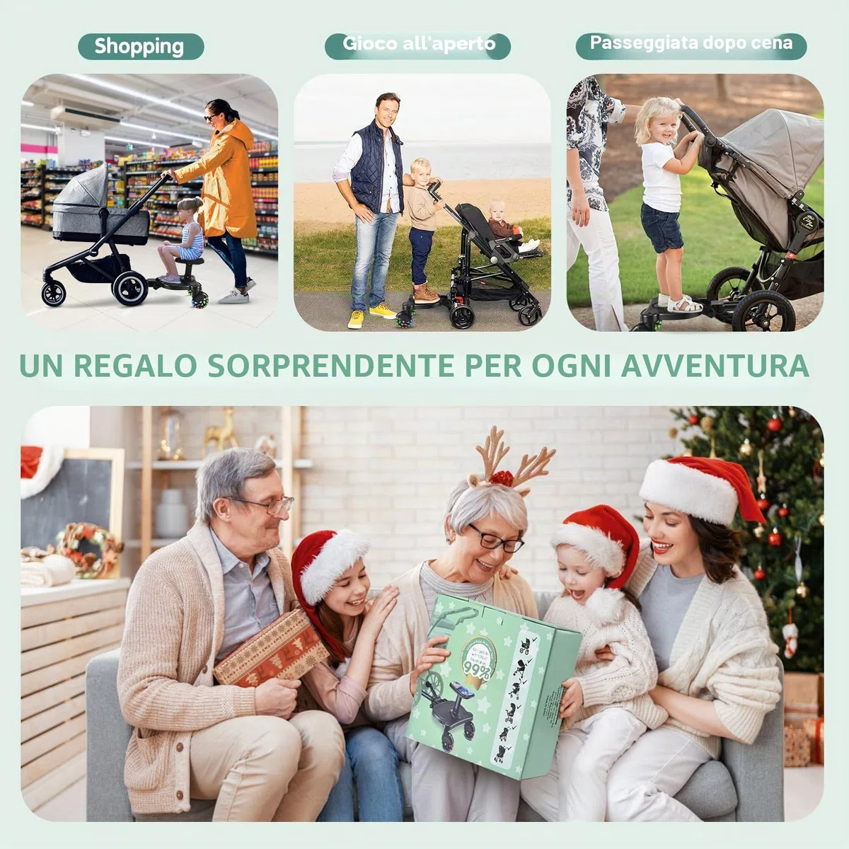 Pedana Universale per Passeggino, Pedana per Bambini con Ruote Lampeggianti, Pedana per Passeggino con Seduta Fantasia, Compatibile con Oltre Il 99% dei Passeggini, Carico 25 kg