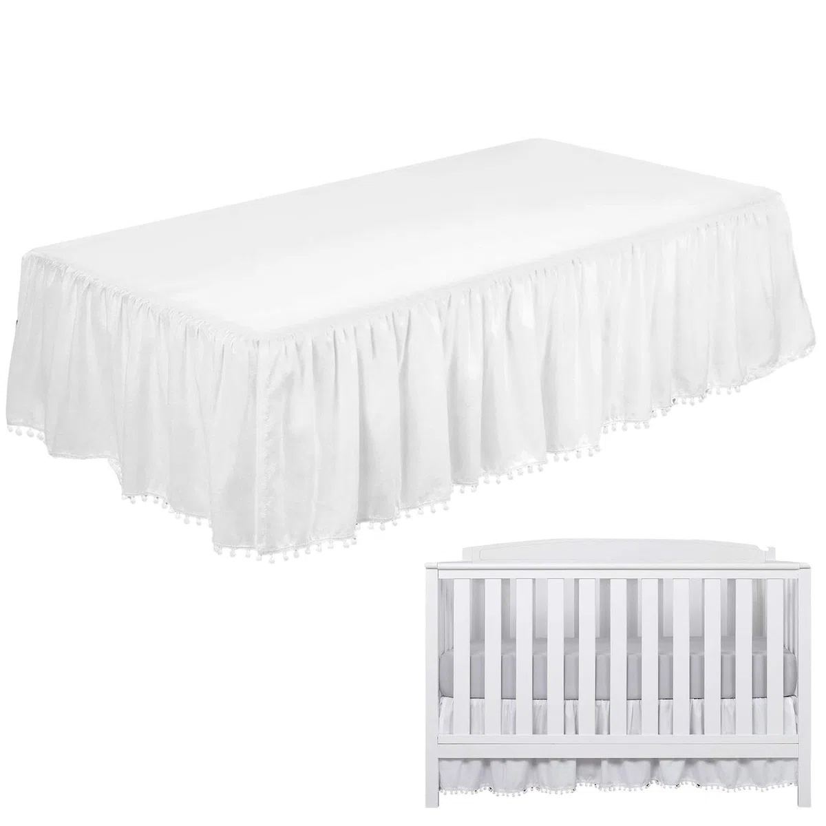 Mini gonna per culla, design con volant, finitura, biancheria da letto per cameretta dei bambini, morbido tessuto in microfibra, copertura decorativa per la camera dei bambini, spazio per dormire