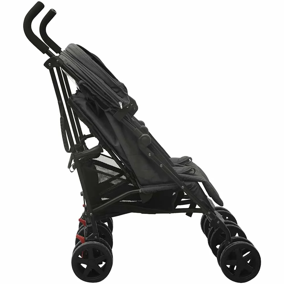 Passeggino Tandem Gemellare vitaXL Nero in Acciaio