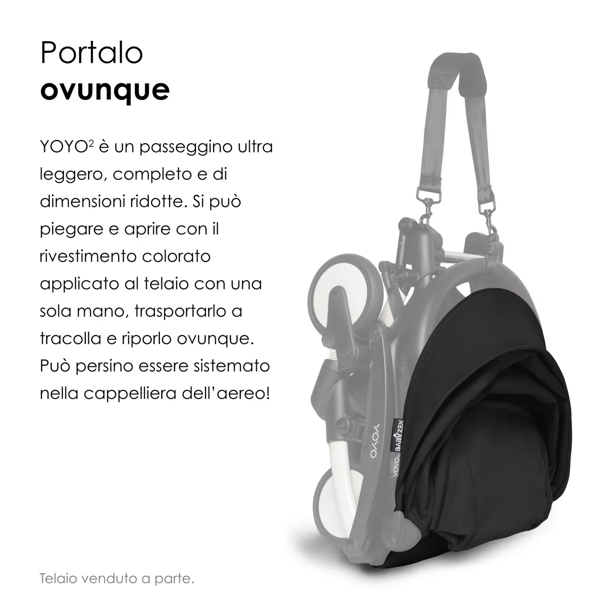 Rivestimento colorato 6+ BABYZEN YOYO Nero - Solo tessuti: Cuscino, Cappottina abbinata e tasca posteriore con cerniera - Richiede il telaio YOYO2 (Venduto a parte)
