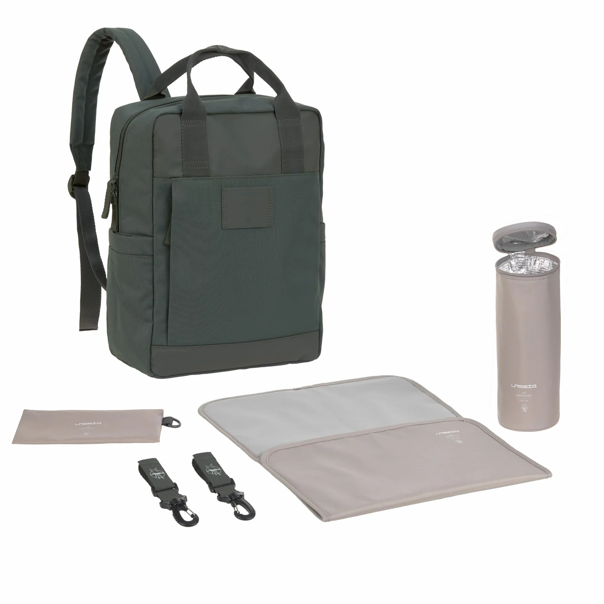 LÄSSIG Zaino fasciatoio Borsa fasciatoio Zaino con fasciatoio, attacco per carrozzina, portabiberon Prodotto in modo sostenibile/GRE Vividal Backpack