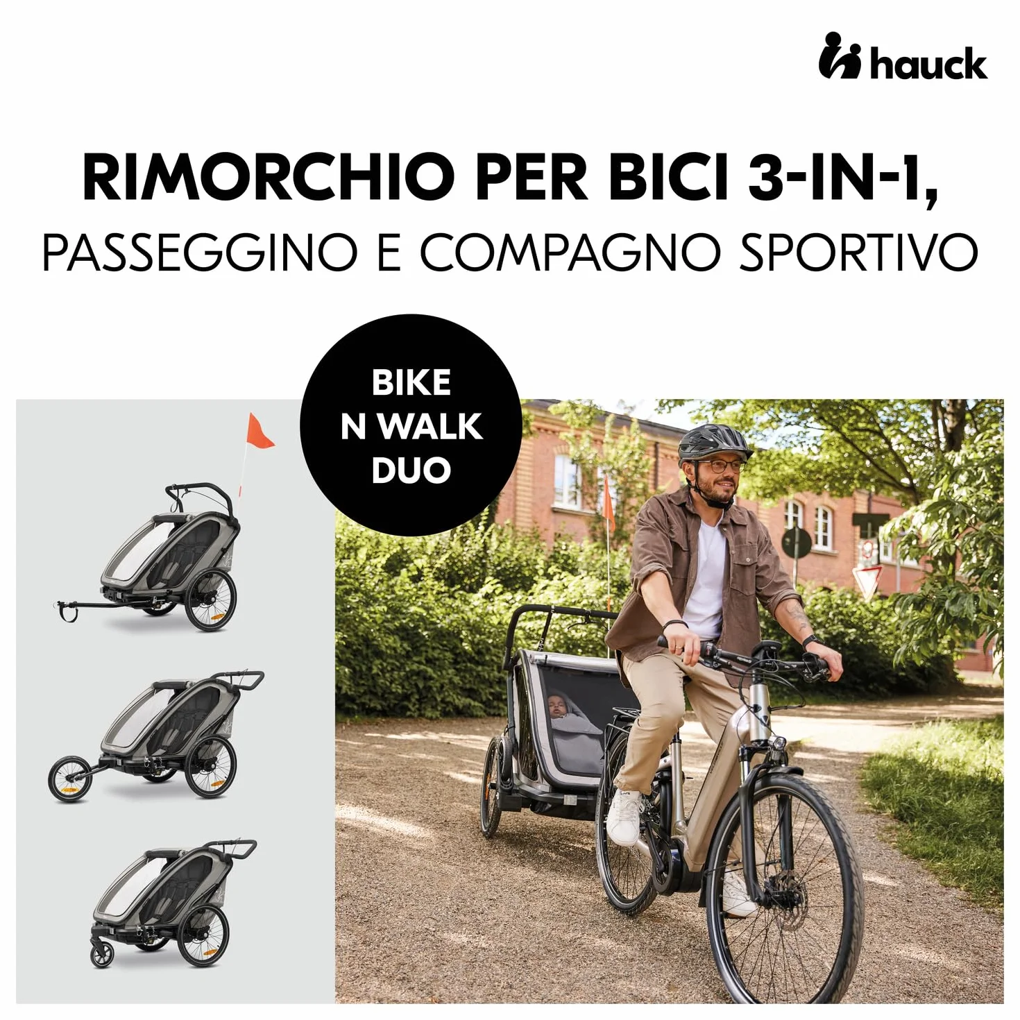 Hauck Bike N Walk Duo 3in1 Rimorchio Bici Bambini 2 Posti 22 kg 120 cm Light Grey