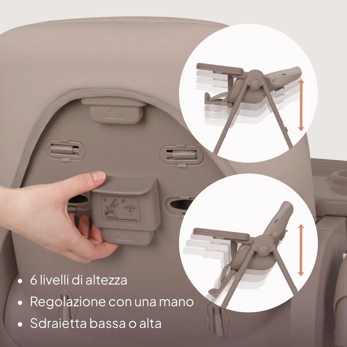 Lionelo Linn Plus Seggiolone Pappa Regolabile 2in1 Fino a 15 kg, Sedia con Funzione Sdraietta Dalla Nascita, Pieghevole, Ruote, Regolazione con una Mano, 6 Altezze, 3 Posizioni, Vassoio Lavastoviglie