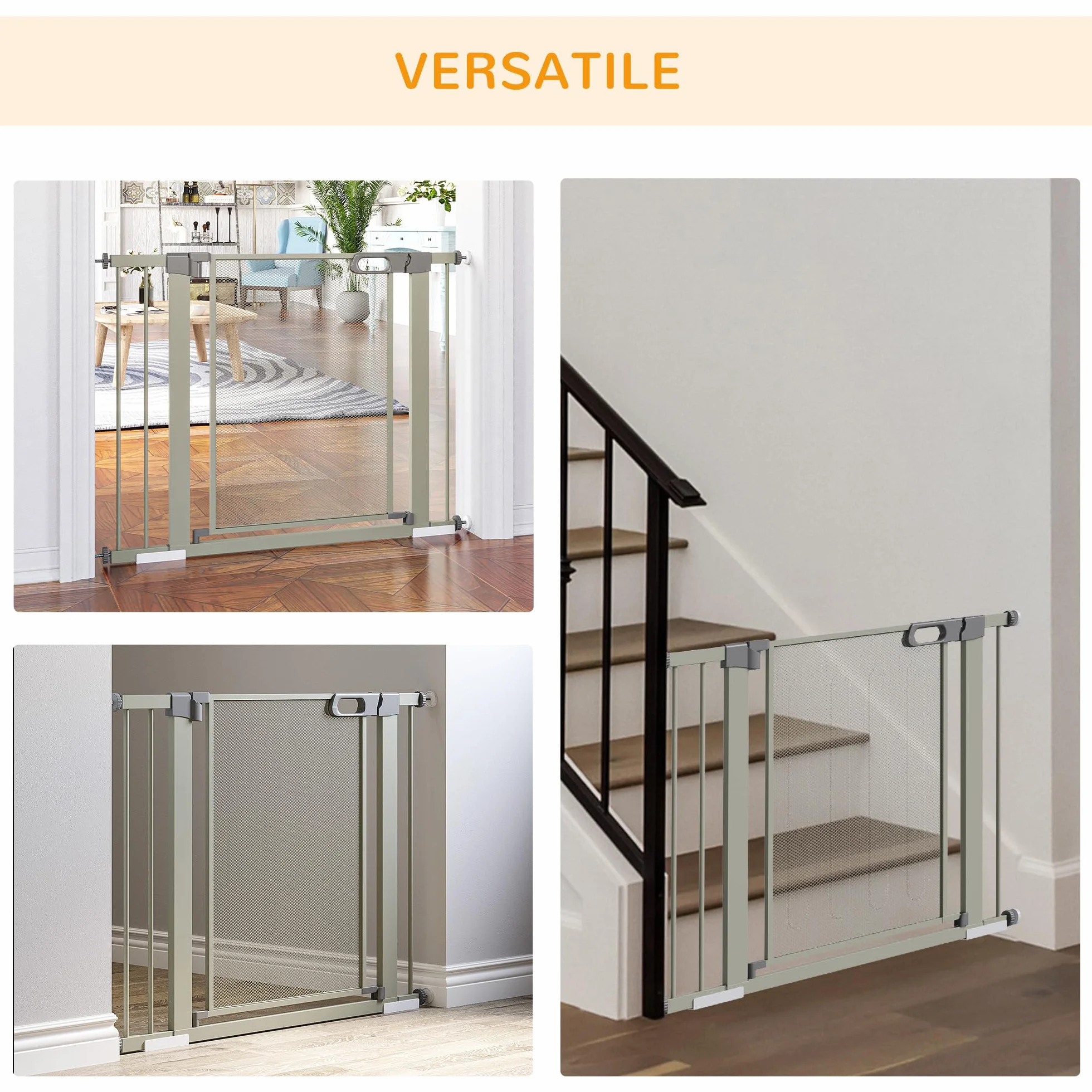 PawHut Cancelletto per Cani Regolabile 75-103 cm, Cancello di Sicurezza in Acciaio e ABS, Altezza 76 cm, Grigio