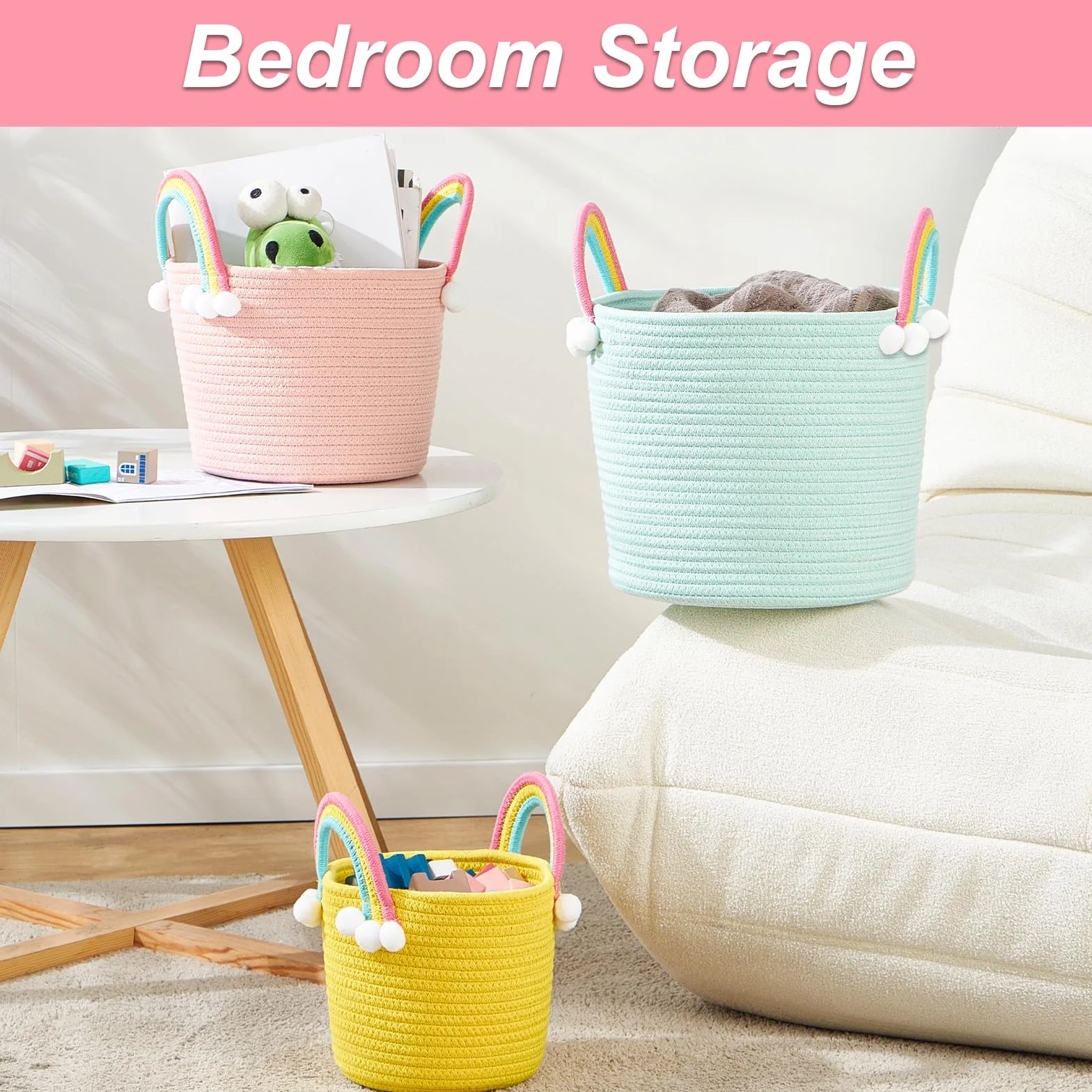 Cestini portaoggetti intrecciati con manici 3 pezzi colorati regalo vuoti