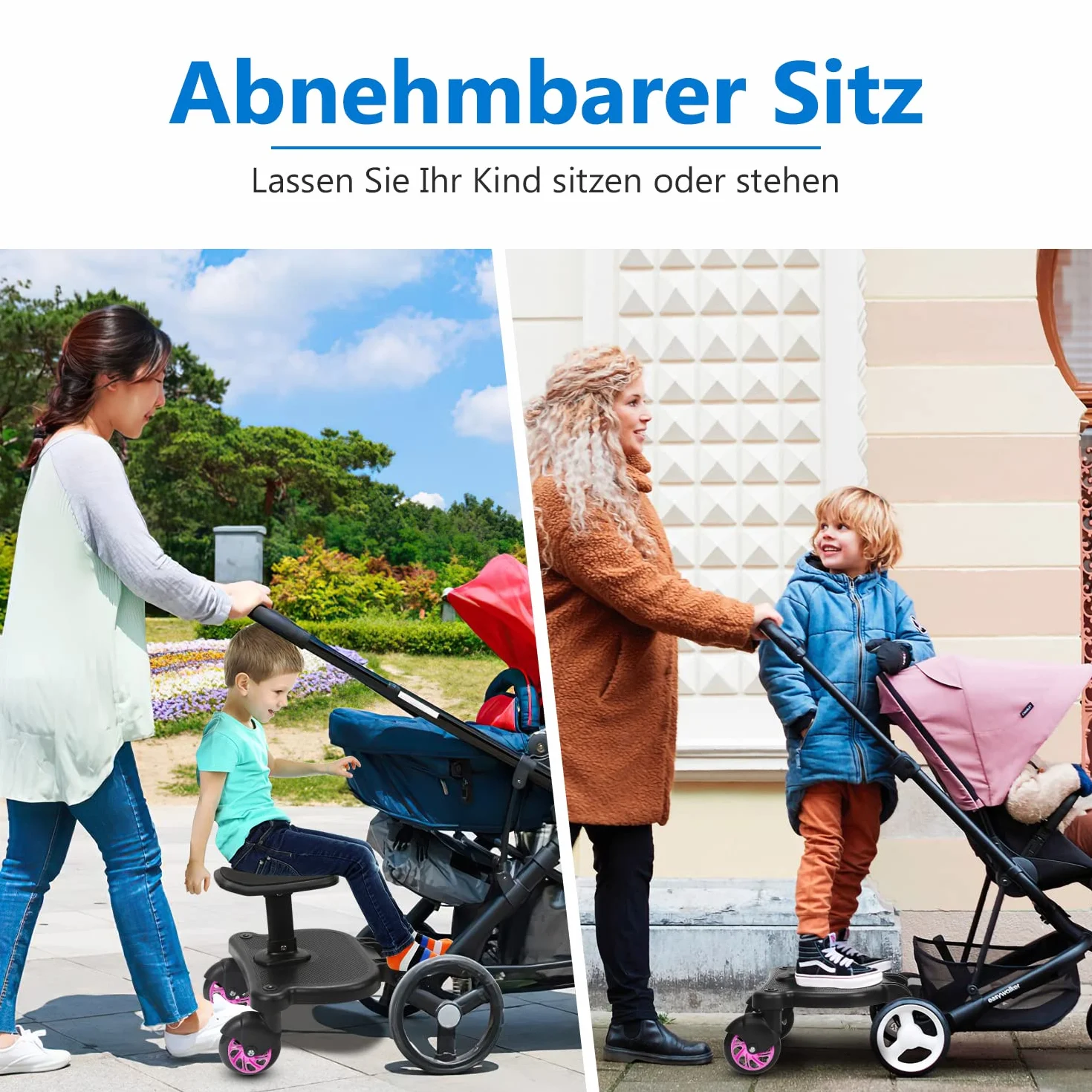 Passeggino con sedile, Pedana universale per bambini, design a due ruote 360°, accessori per passeggino (rosa)