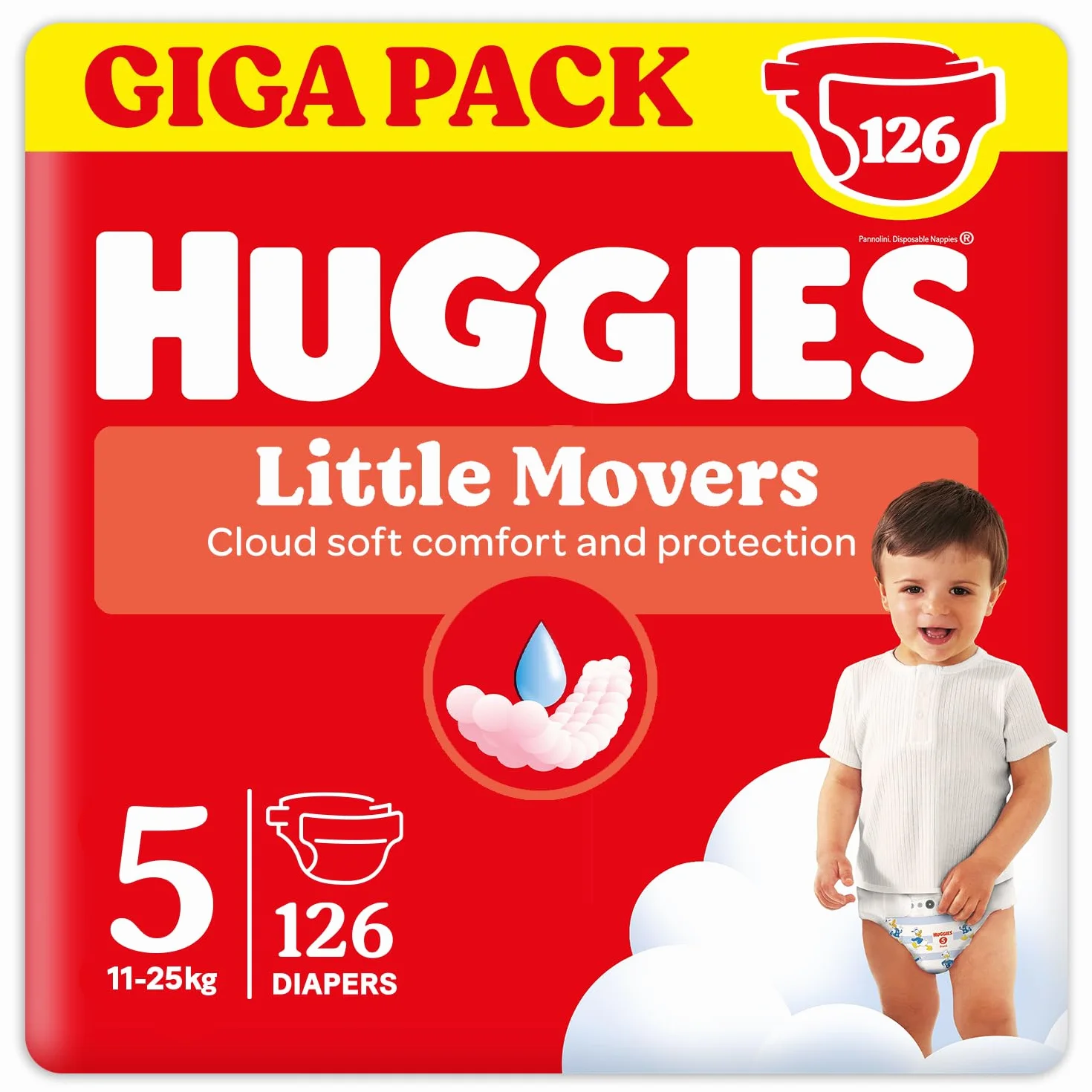 Huggies Little Movers Pannolini Taglia 5 (11-25 kg) Confezione da 126 Gigapack