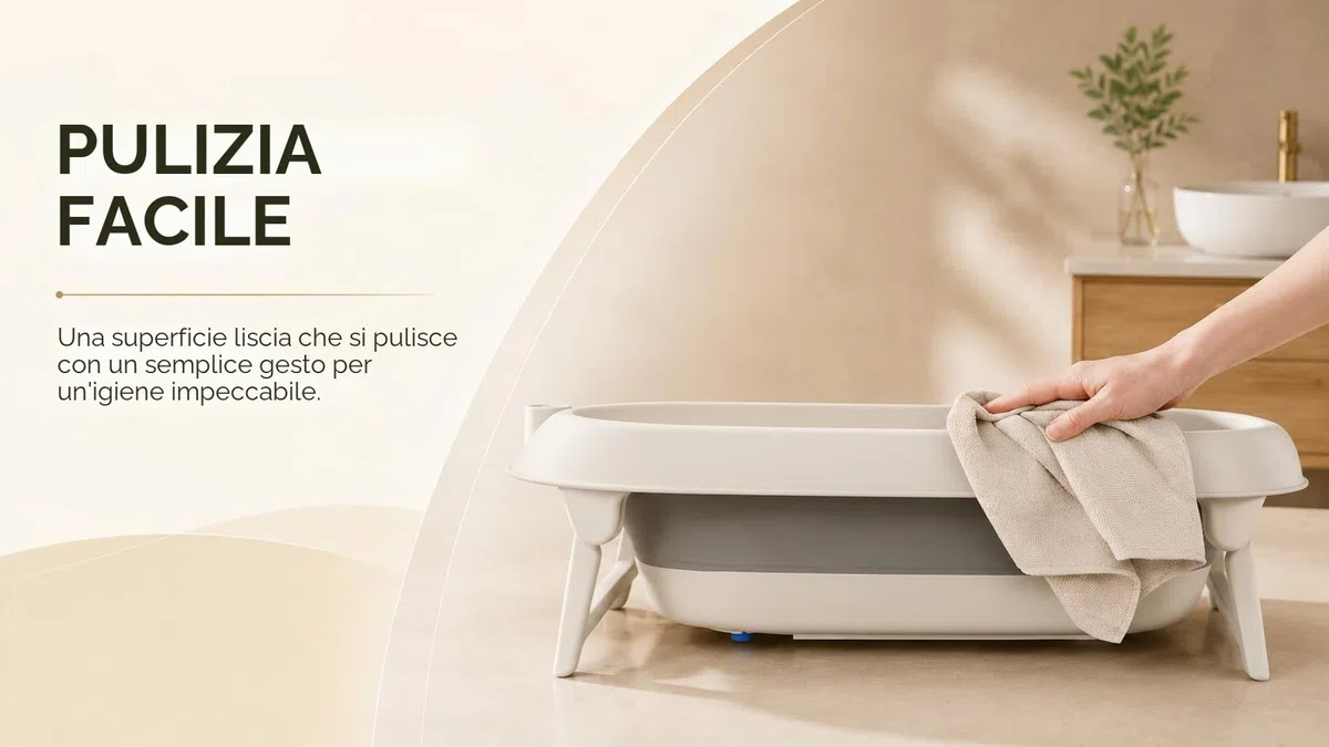 Vasca da bagno pieghevole con supporto in acciaio – Vasca da bagno per neonati con termometro e tubo di scarico – Cuscino ergonomico neonato – guadagno di spazio piccolo bagno – 0-3 anni