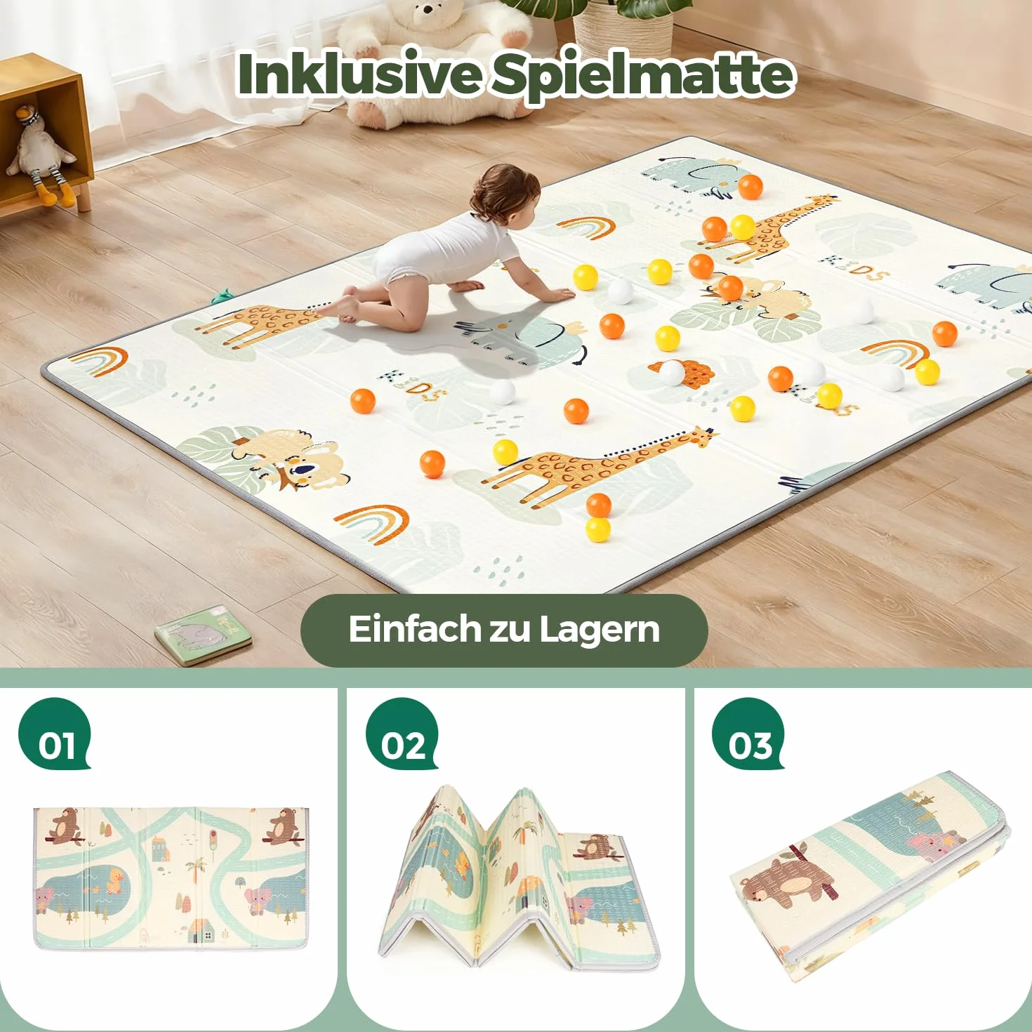 Box Bambini 180x200 con Tappeto, Recinto per Bambini con 360° Rete Traspirante, Tessuto Oxford, Laterali con Zip, Antiscivolo Robusta Centro Attività, 60 Palline, 4 Maniglie, Coccodrillo verde