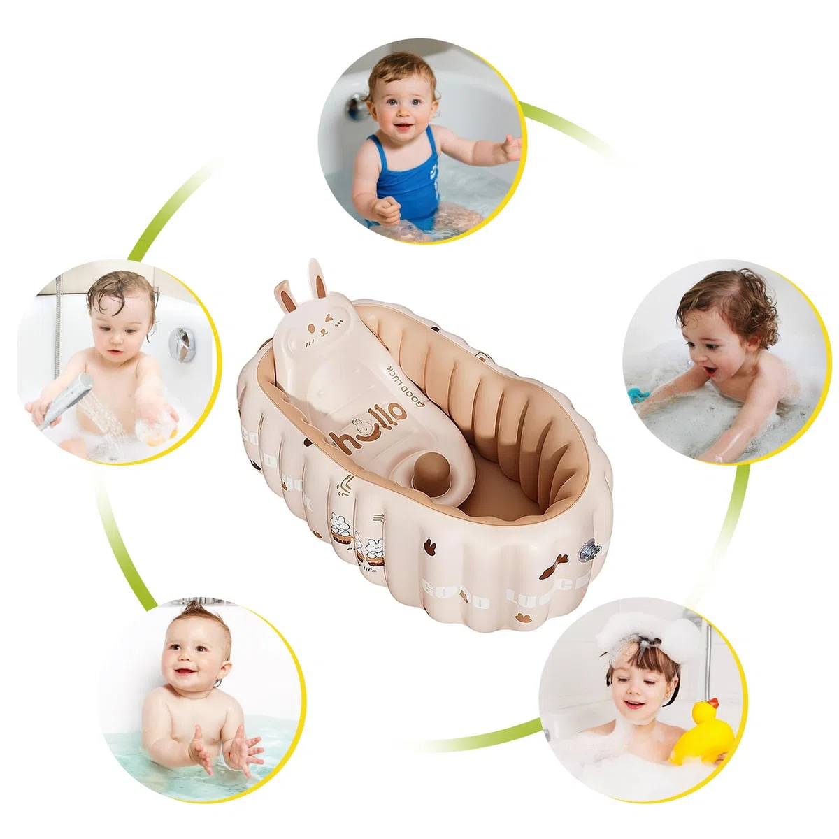 Vasca da bagno gonfiabile per bambini, con schienale e pompa ad aria, antiscivolo, per viaggi e casa, piatto doccia portatile con sedile per 0-18 mesi (rosa)