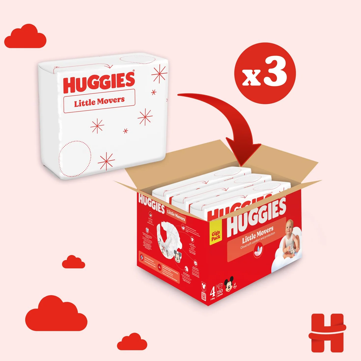 Huggies Pannolini Little Movers Taglia 4 (7-18 Kg) Gigapack 150 sztuk