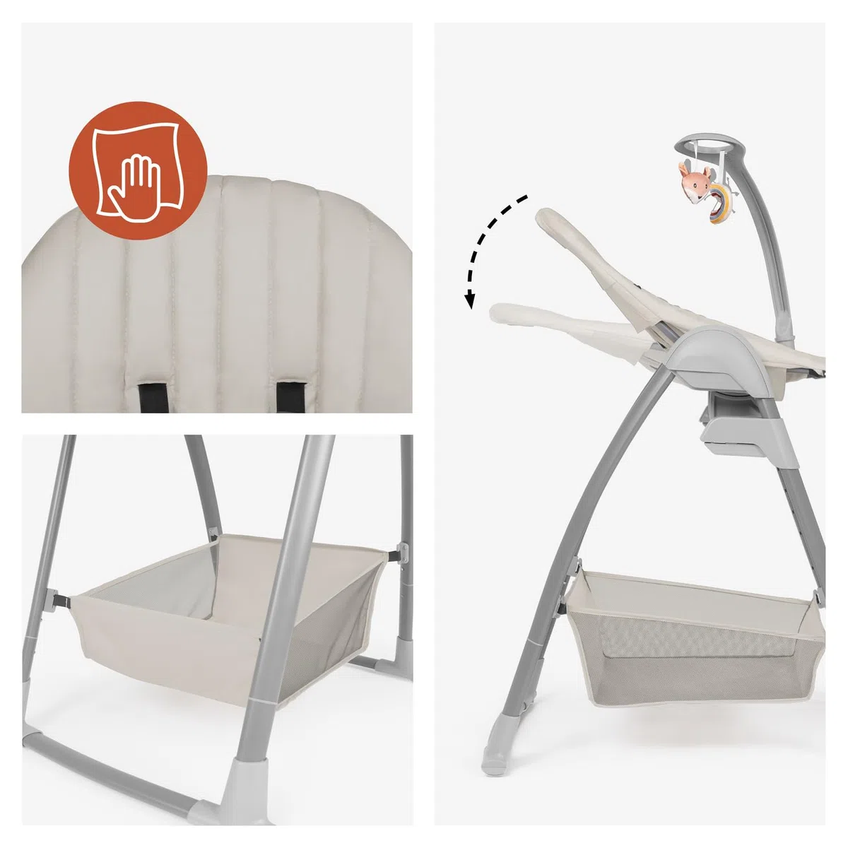 hauck Sit N Relax 3in1, Beige - Seggiolone Pappa Evolutivo da 0 Mesi a 15 kg con Sdraietta con Arco Giochi e Seduta con Vassoio Regolabili in Altezza, Ruote, Pieghevole, Cesto Portaoggetti