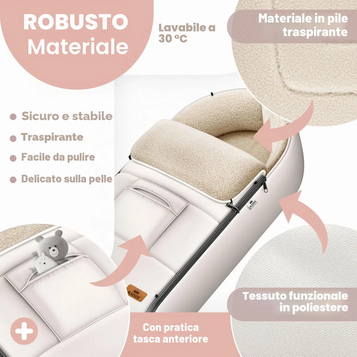 KIDIZ® copertina copertina per neonati copertina invernale ovetto con cerniera coperta per bambino lavabile per passeggino chiudibile sulla testiera, dotata di tasca, adatta a tutti i passeggini
