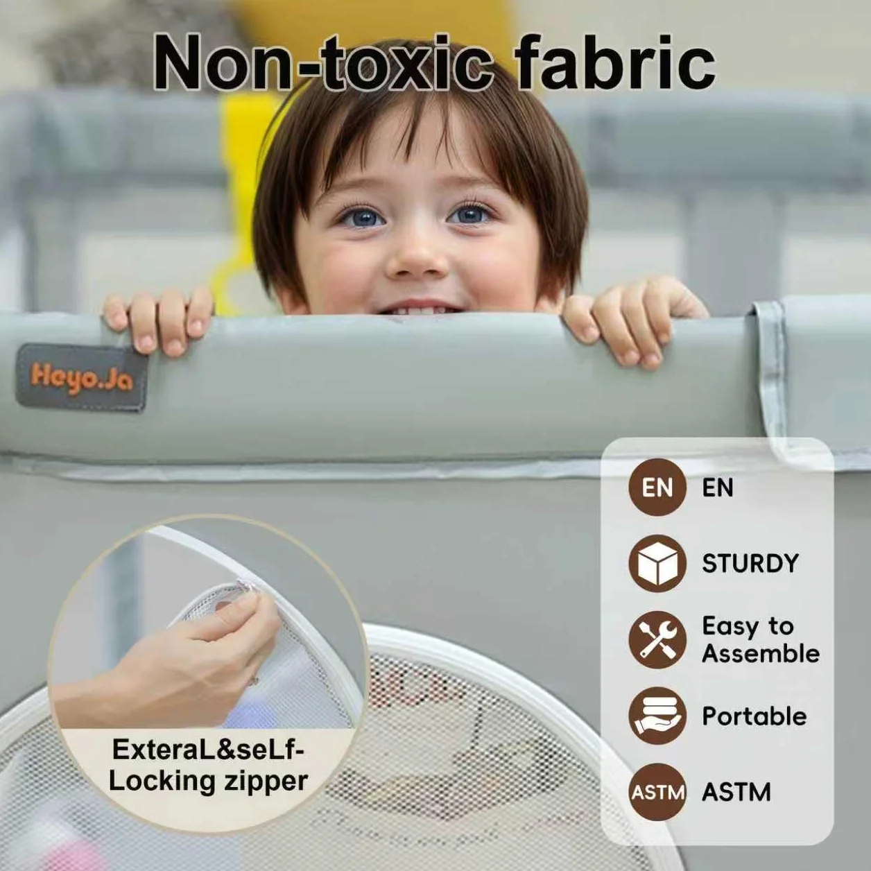 Box per Bambini Heyo.Ja, Pieghevole e Portatile con Rete, Parco Giochi Pop-Up (127x127x67 cm) - Montaggio Rapido, Sicuro per Interni ed Esterni