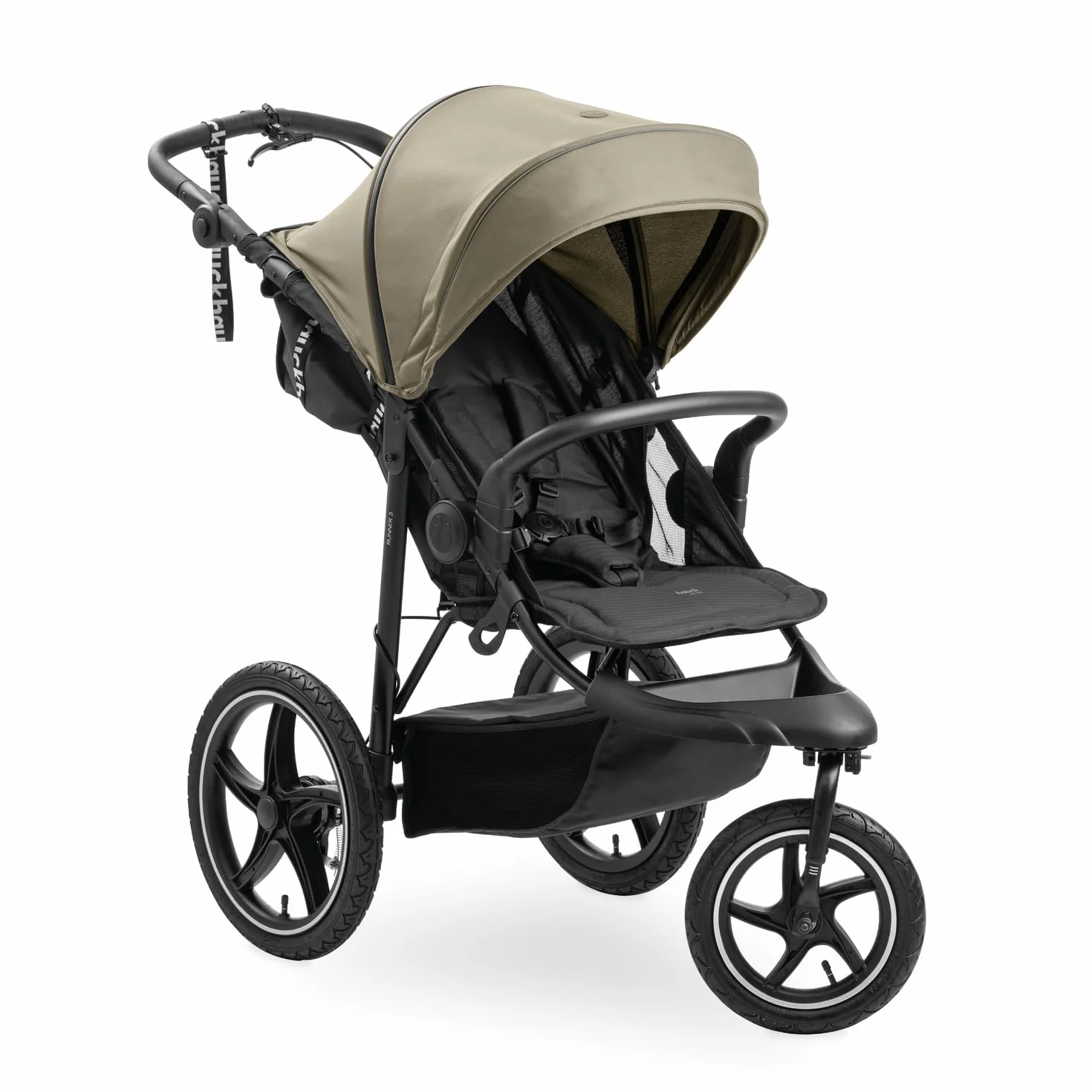 hauck Runner 3 Passeggino robusto per tutti i terreni con freno a mano, cappa parasole XL, portabicchieri, parapioggia, ruote pneumatiche XL, schienale reclinabile fino a 22 kg