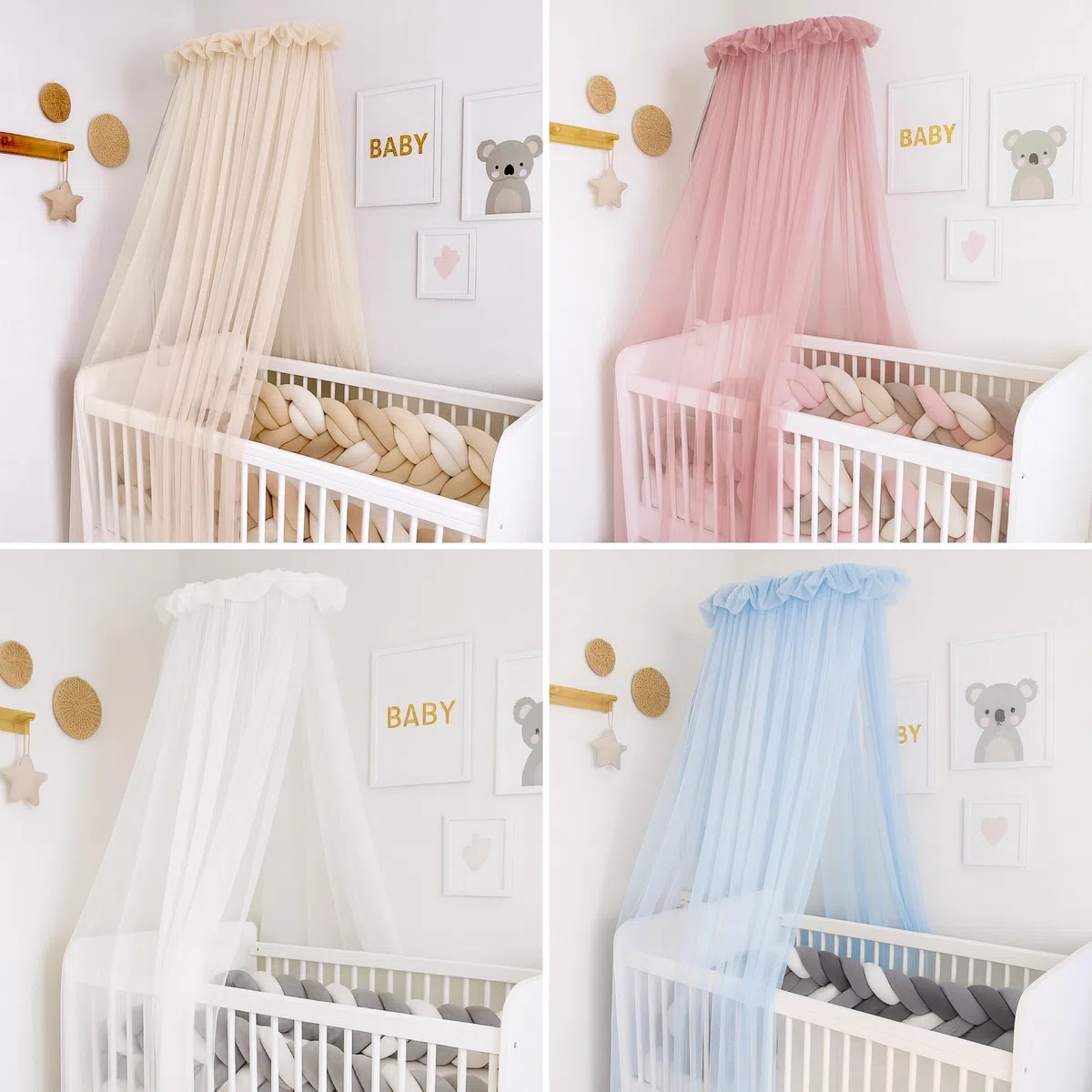 Baby Fancyroom Baldacchino per lettino - 300 x 180 cm - Tulle fine - Fatto a mano - Elegante volant - Disponibile in beige, blu, rosa antico, ecru (beige)