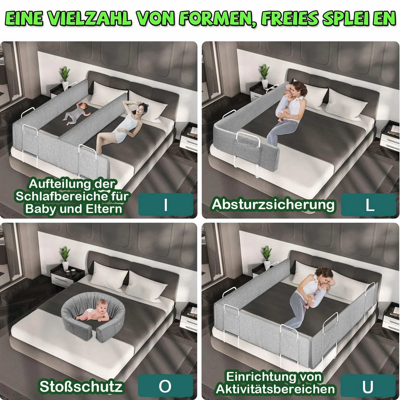 Froadp Sponde Letto Bambini Protezione Anticaduta del Letto Altezza Regolabile Protezione del Bordo Letto con Cerniera e Bottone Automatico Protezione per Letto Portatile (150cm, Grigio Lino)