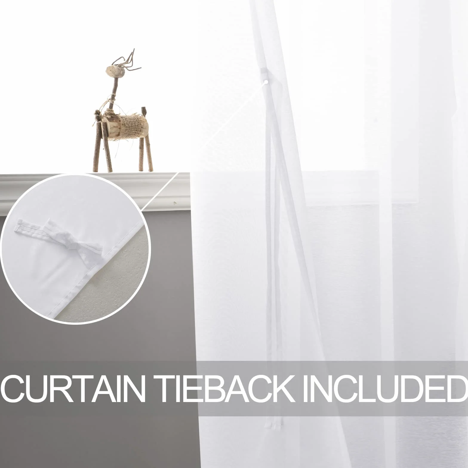 DWCN Tende per Interni in Voile 132x210 CM Bianco 2 Pannelli