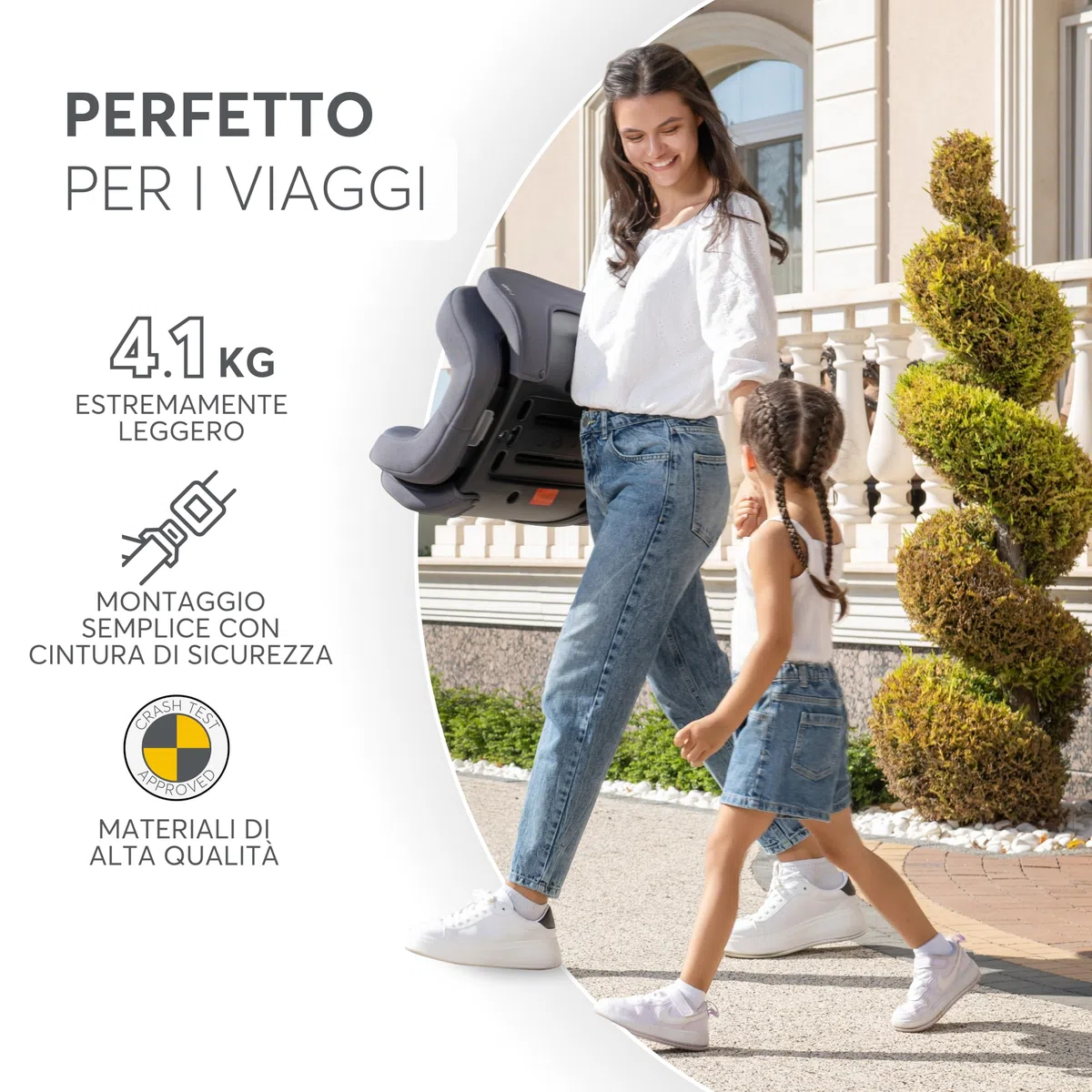 KikkaBoo Seggiolino Auto 15-36 kg i-AID, Gruppo 2/3, i-Size 100-150 cm, da 3,5 a 12 Anni, Poggiatesta Regolabile 13 Posizioni, Grigio