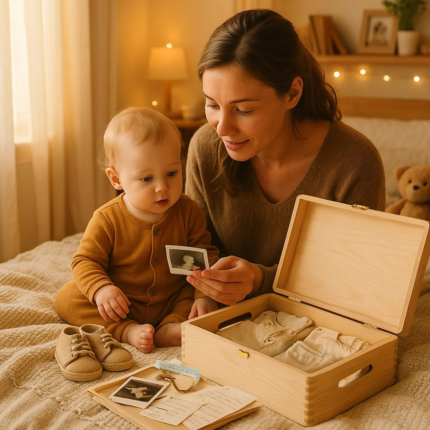 Maverton Scatola Ricordi Neonato o Neonata Personalizzata - Scatola Regalo per Bambini in Legno di Pino Naturale - Regalo Battesimo Bimbo o Bimba - regalo di Natale - Porta Oggetti per Ricordi Nascita