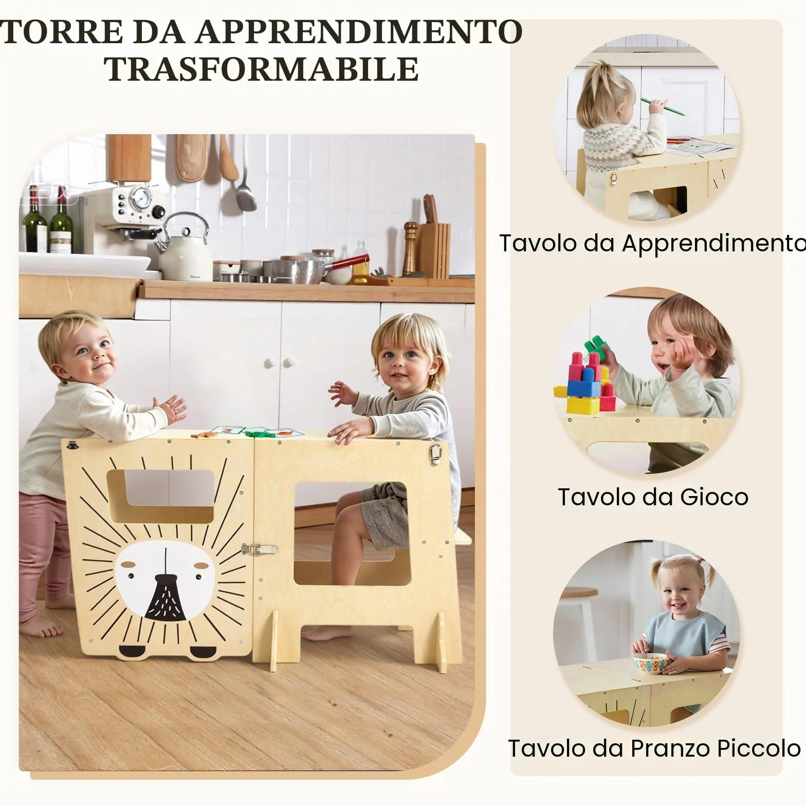 Labebe Torre Montessoriana Pieghevole in Legno 98 cm 3 in 1 Scrivania e Sedia per Bambini con Lavagna