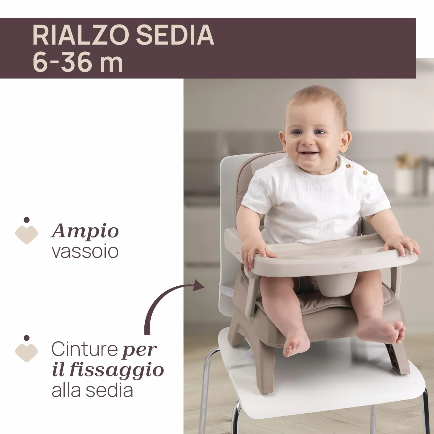 Chicco Bento Rialzo Sedia per Bambini 6-36 Mesi Seggiolino Pappa Alzasedia da Tavolo Portatile Altezza Regolabile Vassoio Rimovibile