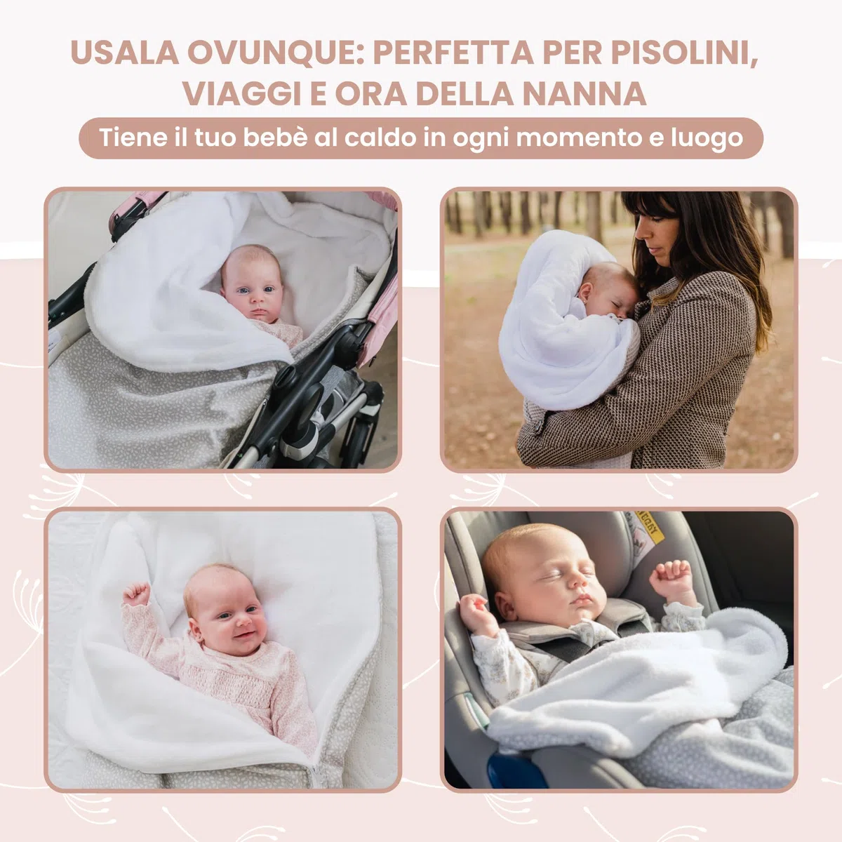 MIMUSELINA Sacco Nanna Invernale 0-6 Mesi Universale | Per Passeggino, Culla e Ovetto | Copertina Neonato Invernale Cotone Morbido e Caldo | 2 in 1: Sacco 92x46 cm o Coperta 92x92 cm