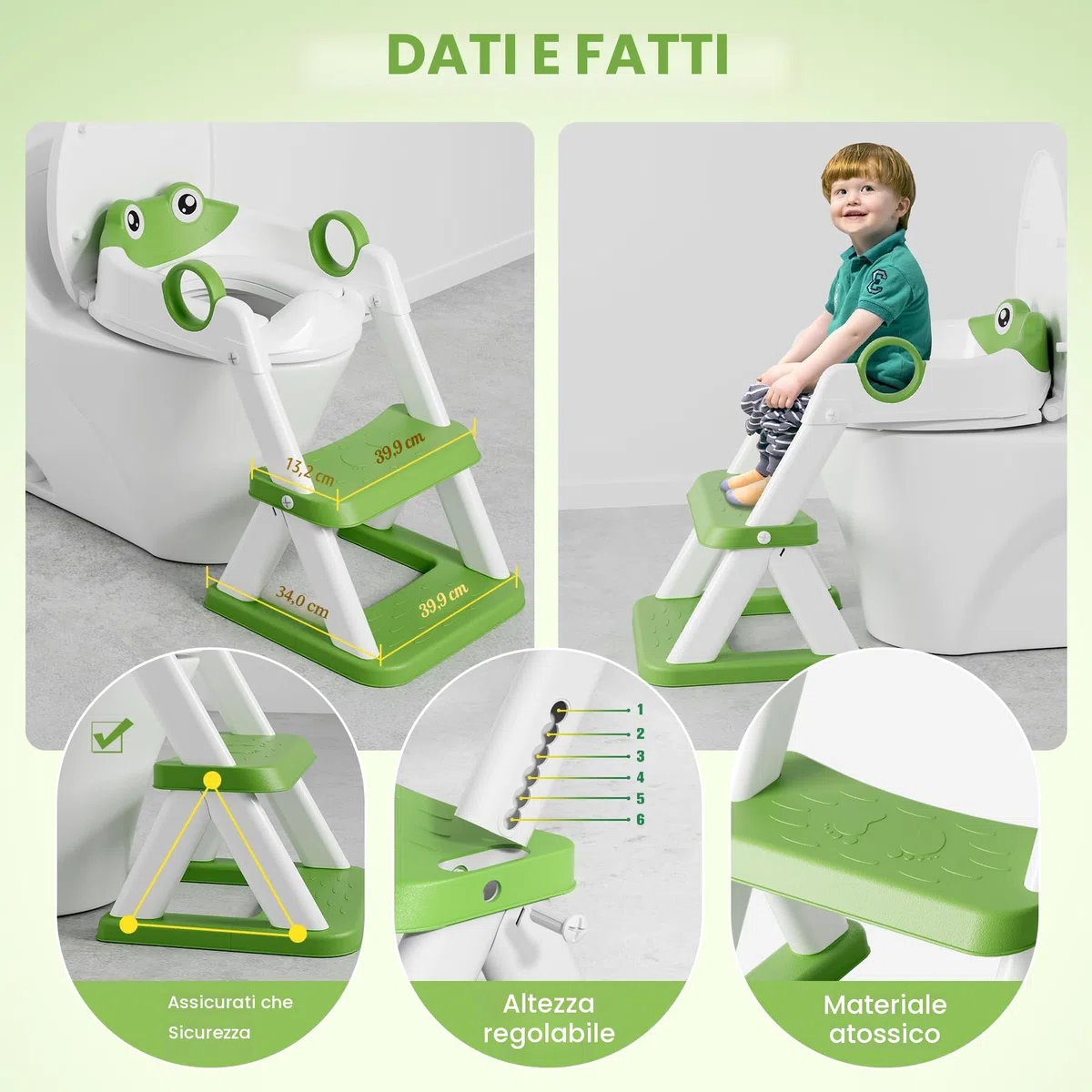 COOSEYA Riduttore Wc Bambini A Forma Di Rana,2 In 1 Vasino Con Scaletta Per Bambini Wc,Tappetino Impermeabile E Sgabello Antiscivolo,Verde