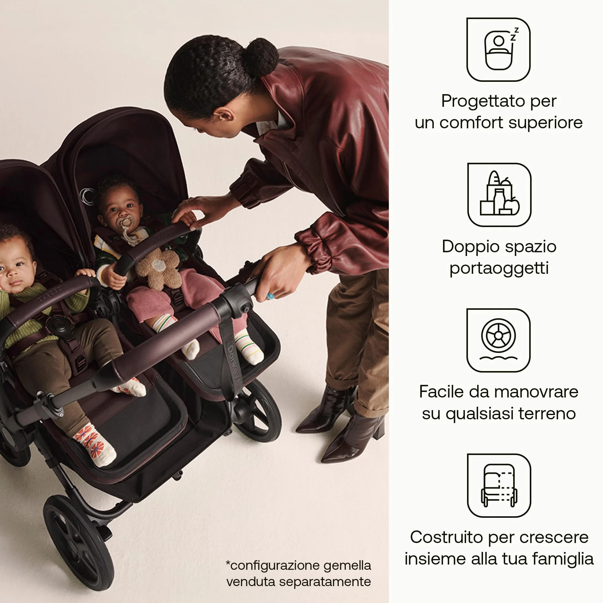 Bugaboo Donkey 6 passeggino singolo convertibile doppio gemellare neonato spazio archiviazione borsa laterale