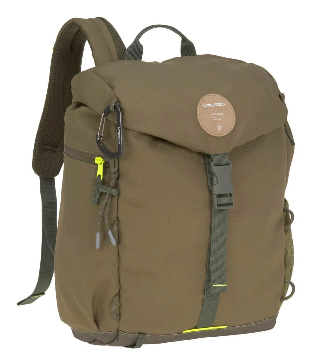 LÄSSIG Zaino fasciatoio borsa per pannolini con fasciatoio zaino da trekking attacco per carrozzina portabiberon Prodotto in modo sostenibile/Outdoor Backpack olive, oliva