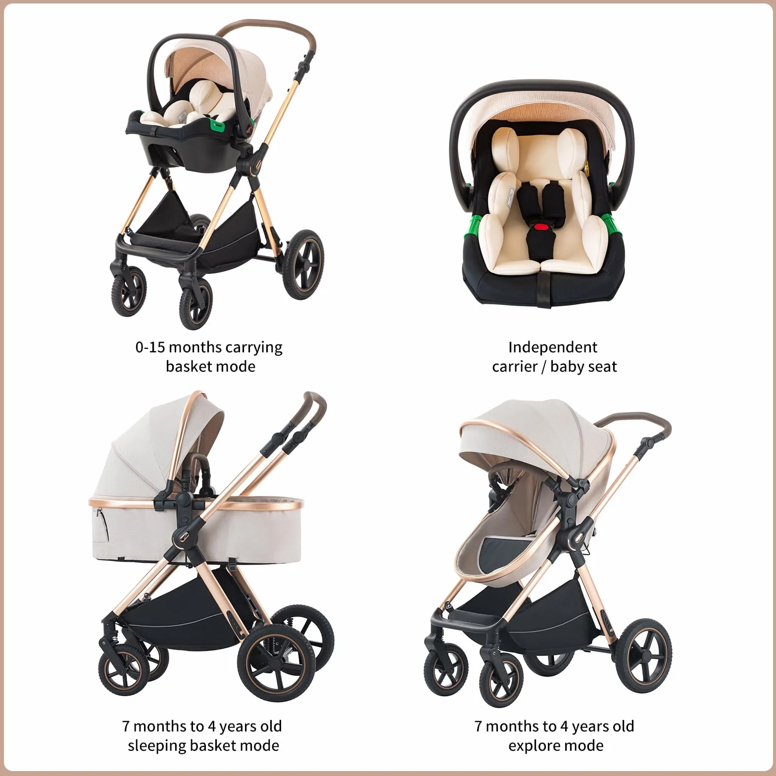 BEBBY passeggino trio 3 in 1 cittadino pieghevole lusso D2-DEEPGREY H2-D