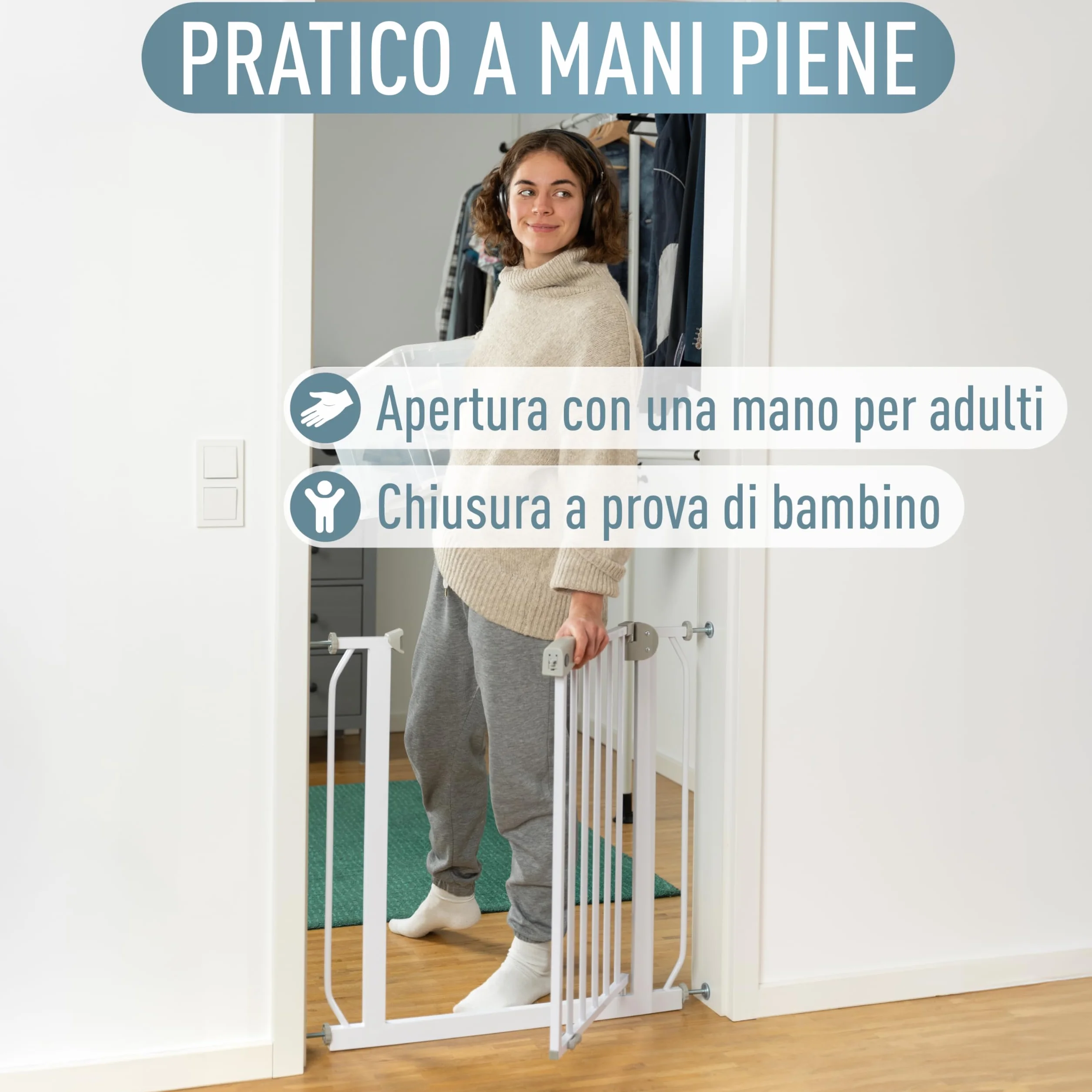 Berrin Cancelletto per Bambini di Sicurezza 120-130 cm Metallo Bianco 90° Stop