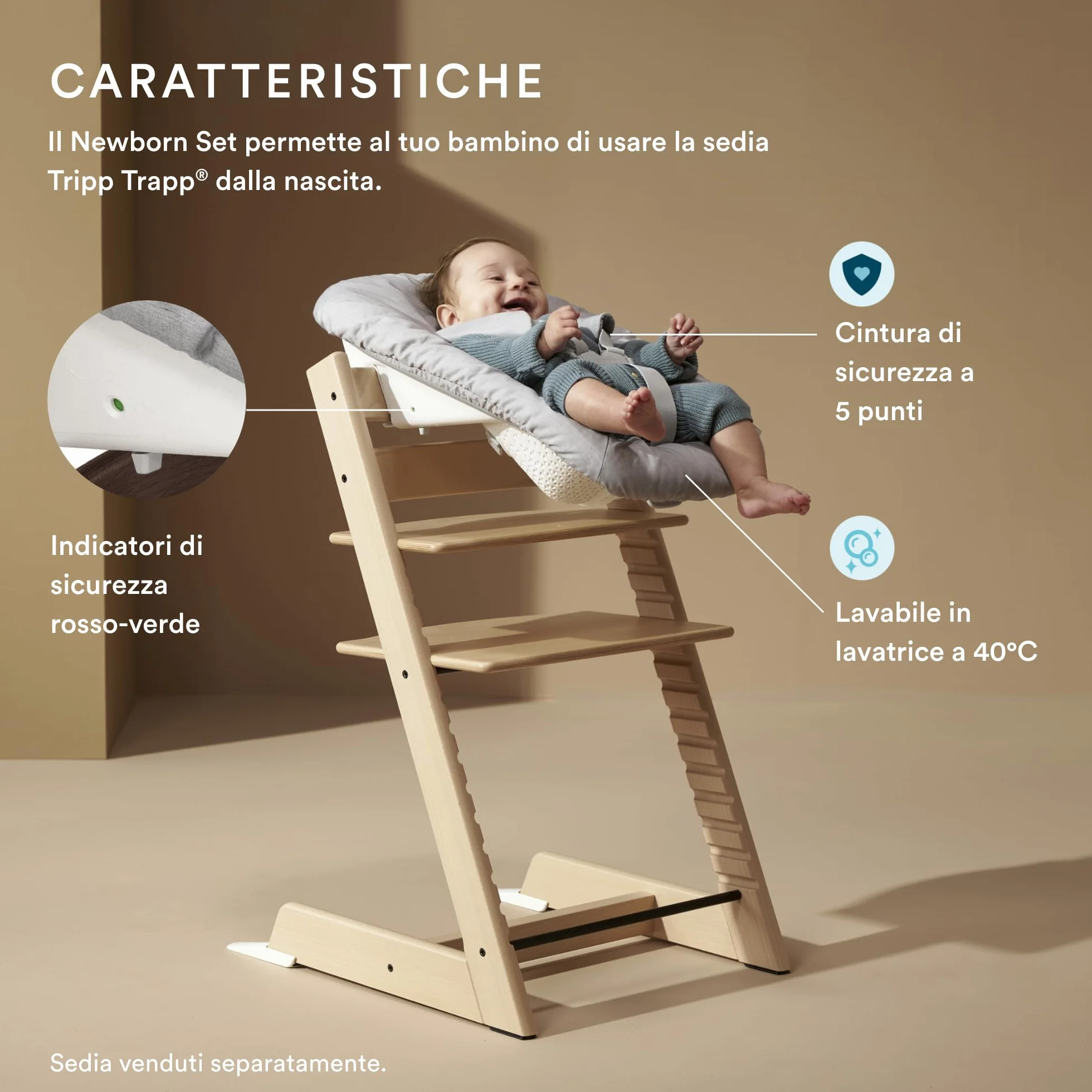 Stokke Tripp Trapp Newborn Set Grigio - Sedia per Neonati fino a 9 kg Compatibile con Tripp Trapp