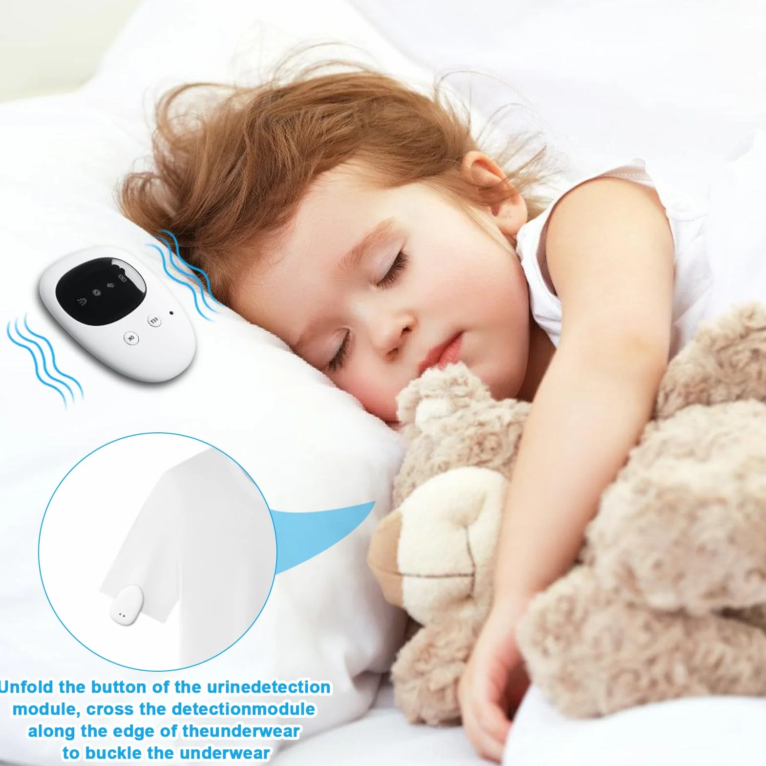 Allarme senza fili per bagnarsi sul letto, allarme wireless con ricevitore e trasmettitore a clip, allarme wireless per bagnarsi sul letto, ricaricabile USB per ragazzi Grils bambini vasino per la