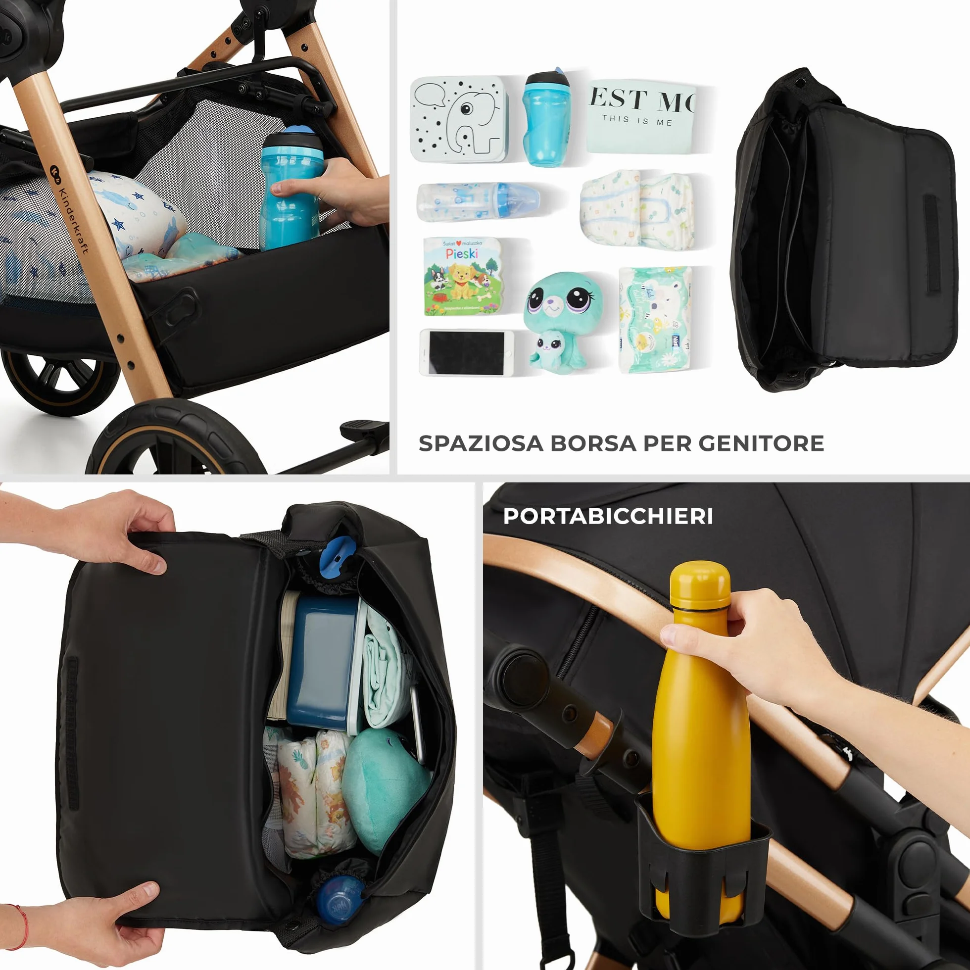 Kinderkraft ESME Trio passeggino neonati 3 in 1 fino 26 kg, Ovetto I-SIZE 40-75 cm, Carrozzina reversibile, Pieghevole, Beige