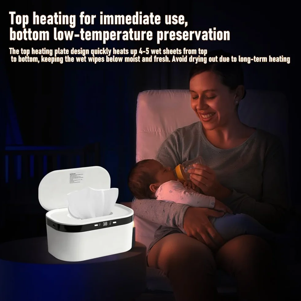 LOMUG Scalda salviette umidificate, 3 impostazioni di calore, riscaldamento rapido, USB, LED