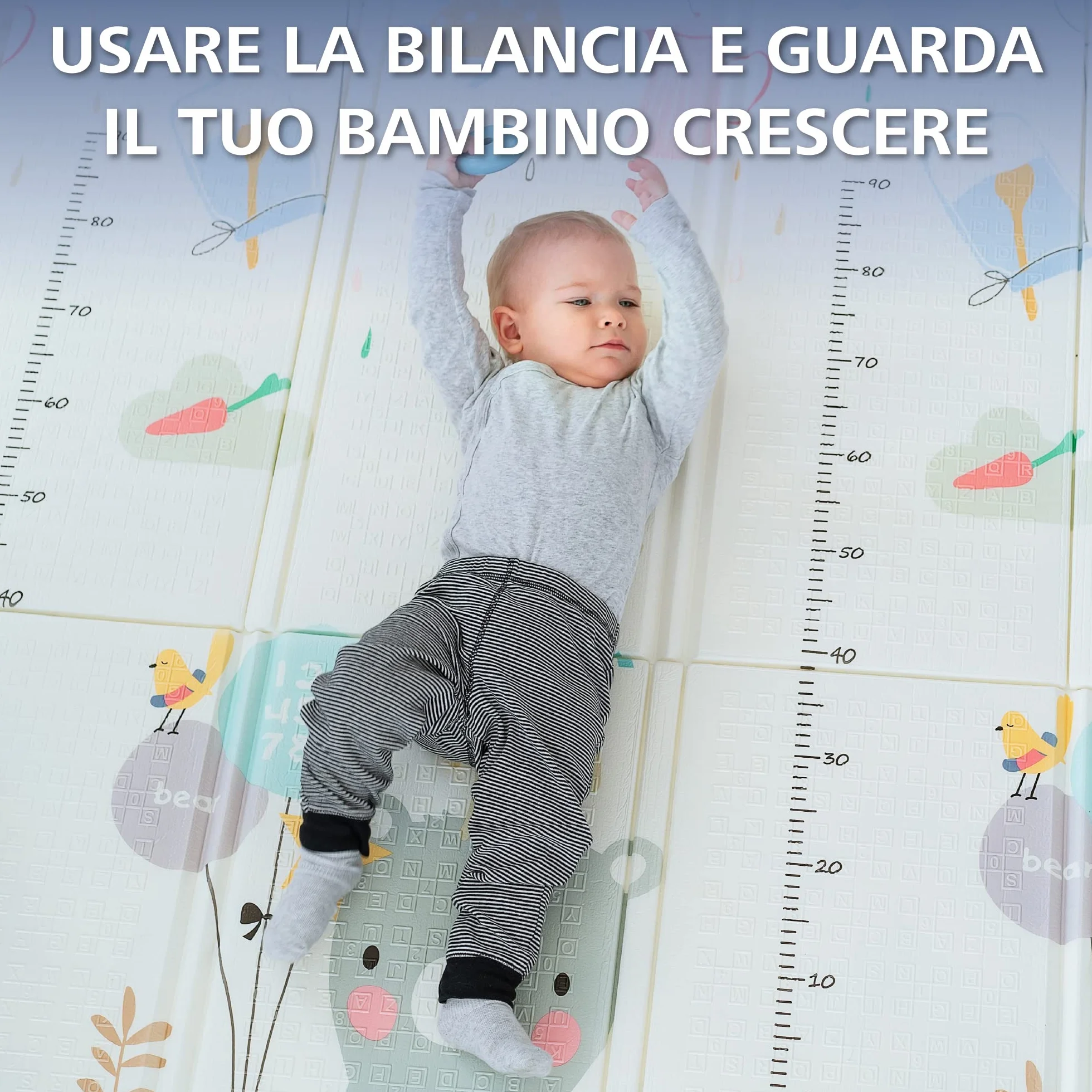 Sweety Fox Tappeto Gioco Bambini 200x180 1.5cm - Tappeto Neonato morbido Pieghevole, Reversibile, Impermeabile in Schiuma - Tappeto Cameretta - Balena
