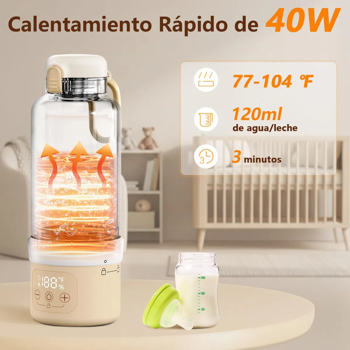 Robofun Scaldabiberon Portatile Senza Fili, Scalda Biberon Neonato Portatile, Riscaldamento Rapido e Lunga Durata della Batteria, Grande Capacità di 500ml, Comodo Da Usare Sempre e Ovunque