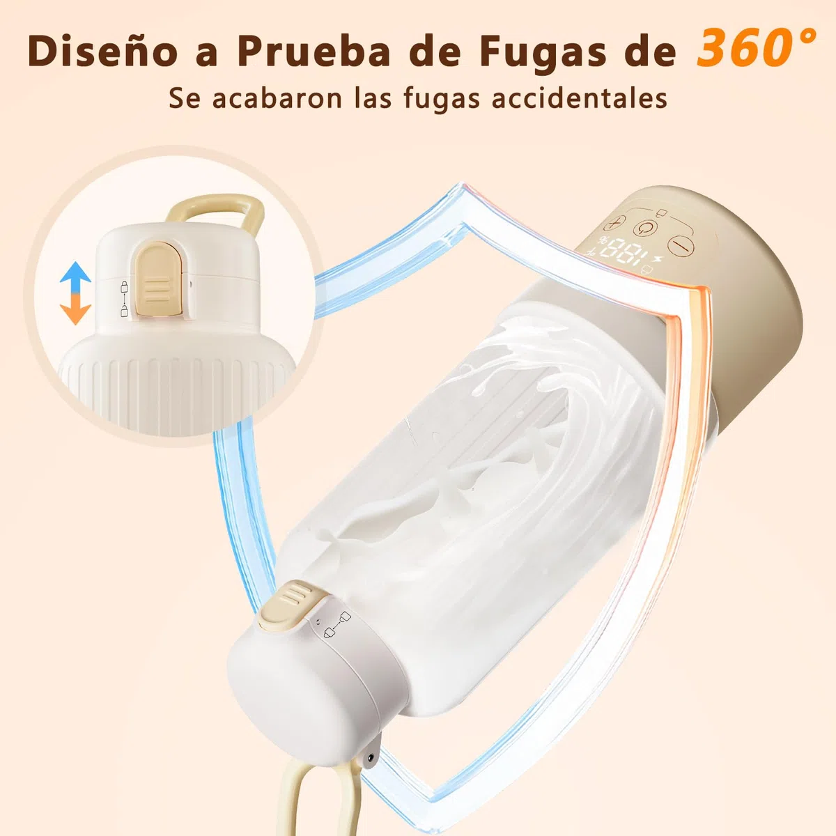 Robofun Scaldabiberon Portatile Senza Fili, Scalda Biberon Neonato Portatile, Riscaldamento Rapido e Lunga Durata della Batteria, Grande Capacità di 500ml, Comodo Da Usare Sempre e Ovunque