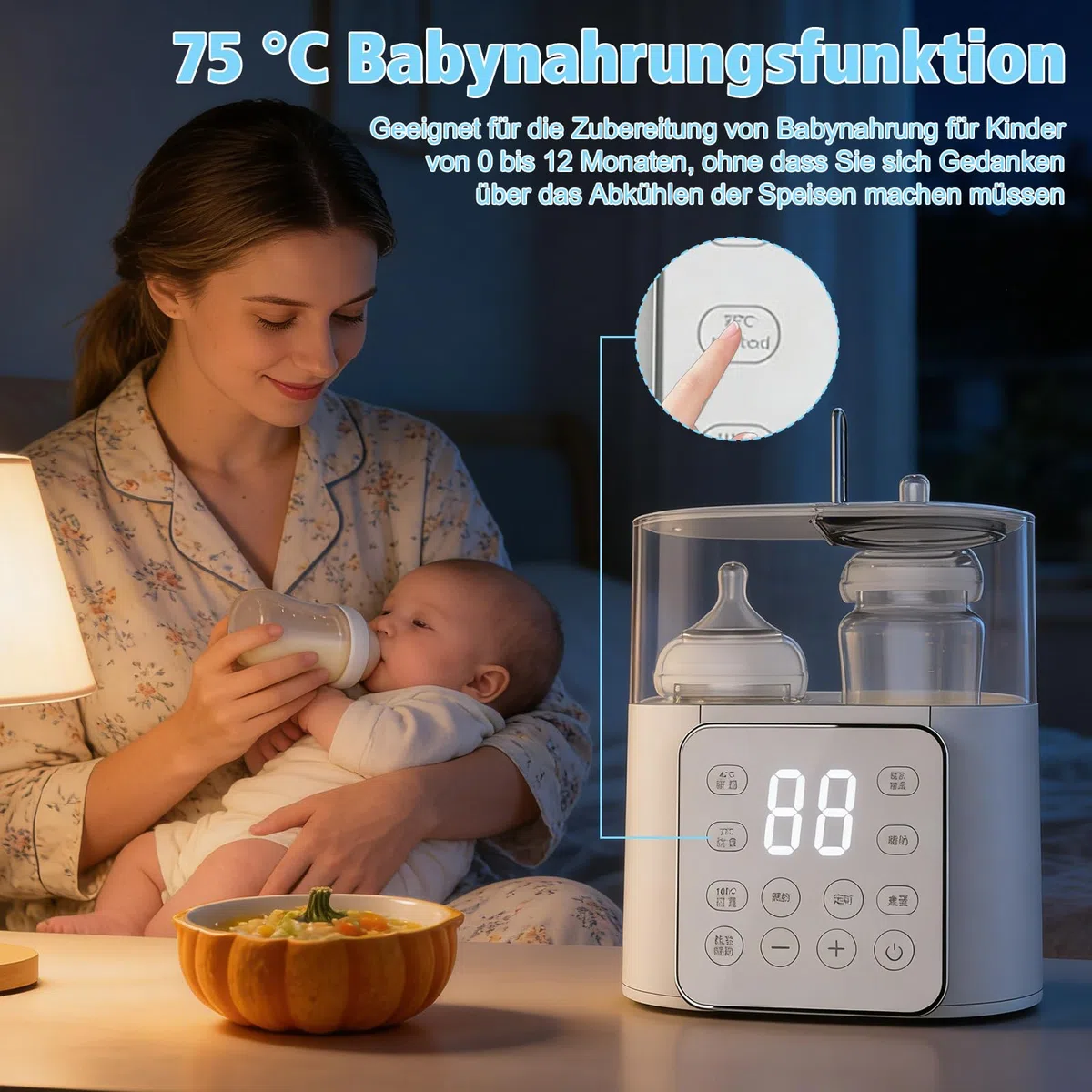 NCONCO Scaldabiberon portatile,Rapido 9-in-1 2 biberon con Sterilizzatore e Timer Scongelamento scaldapappe Controllo intelligente della temperatura e display LCD Senza BPA(Biancocrema)