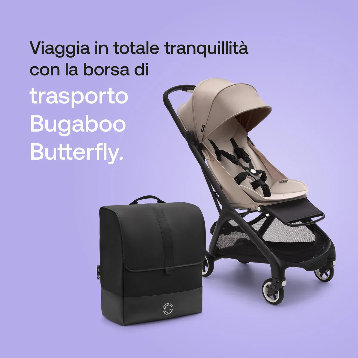 Bugaboo Borsa per il trasporto del passeggino Butterfly, Certificato IATA, riponibile nella cappelliera dell'aereo, completo di spazio extra per gli accessori essenziali e fondo Imbottito