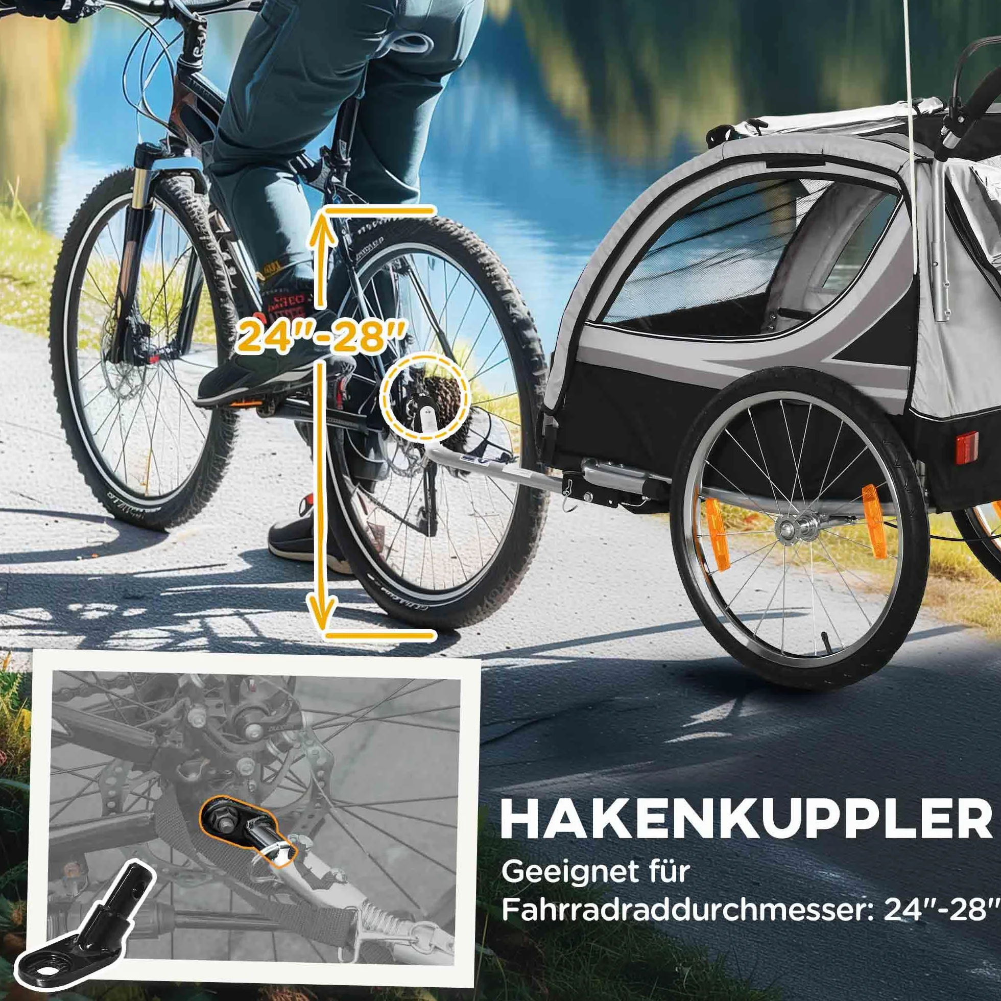 HOMCOM 2 in 1 Kinderfahrradanhänger mit Mesh-Tür, 360° Drehbares Vorderrad, Buggy mit Bremse, 142 x 75 x 101 cm
