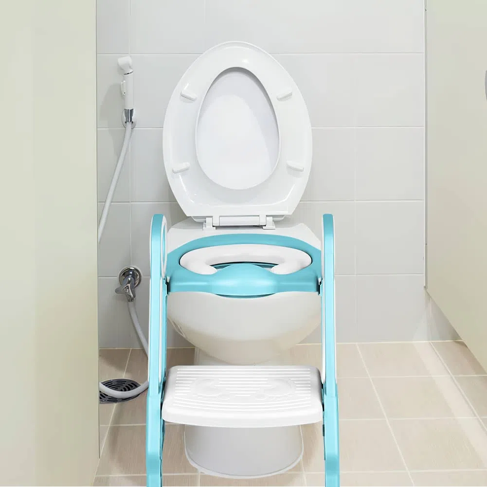 Riduttore Water Bambini con Scaletta - Riduttore Portatile WC Bimbi Dotato di Largo Scalino Resistente e Antiscivolo, Morbida Seduta Imbottita, Adatto per Tazze WC a V, U Oppure O