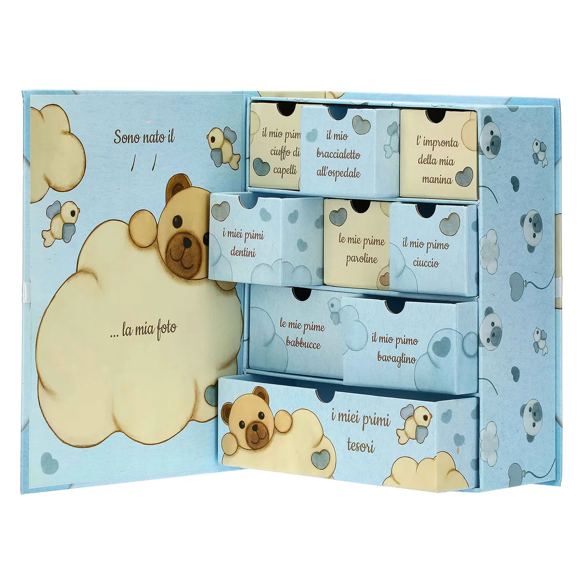 THUN - Scatola Ricordi Blu con Teddy - Bambini, Album e Ricordi - Carta - 24x30x10 cm