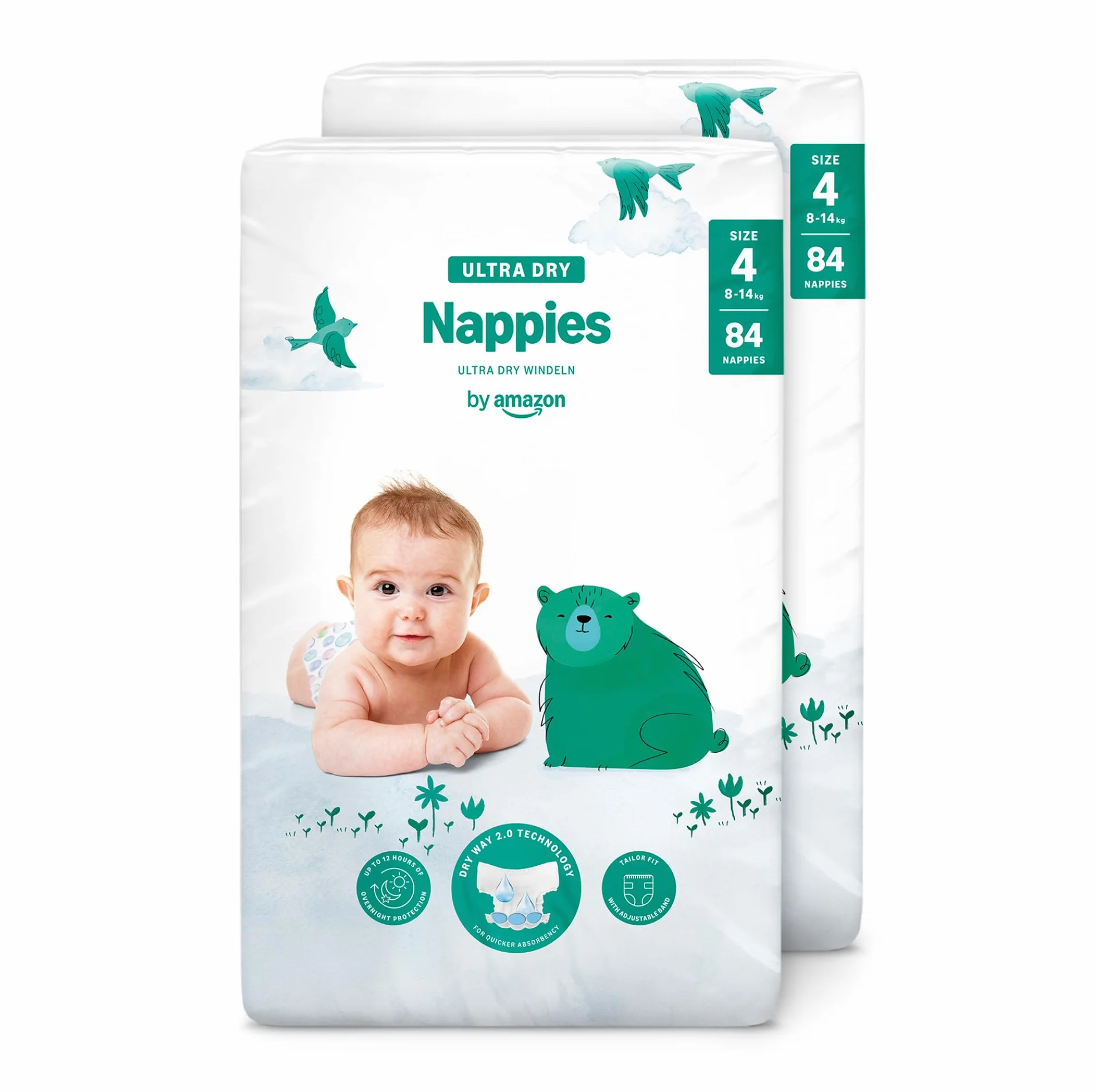 Amazon Ultra Dry Nappies Taglia 4 (8-14kg) con Canali 168 Pannolini 2 Confezioni da 84