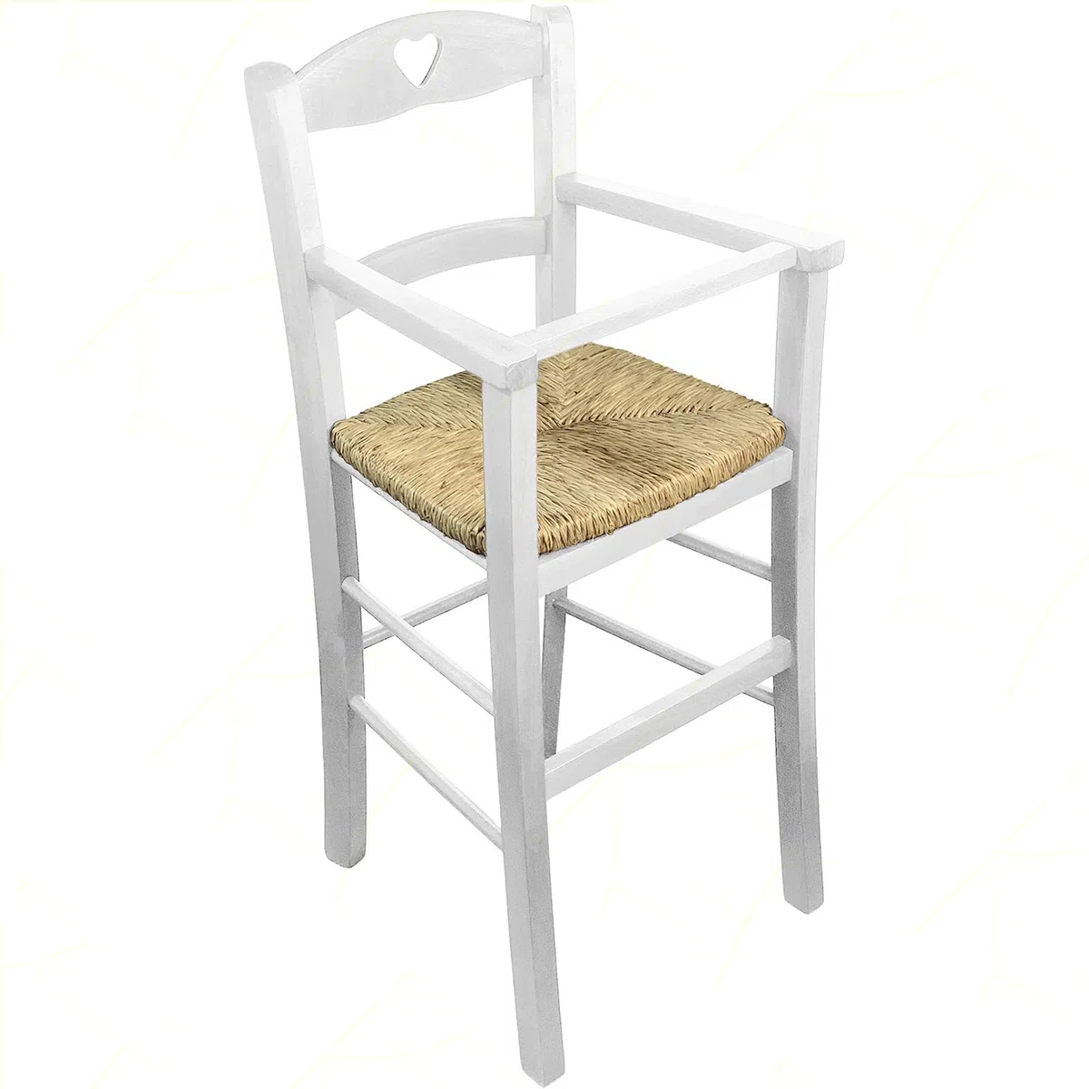 Seggiolone Bimbo In Legno Bianco Con Seduta In Paglia Artigianale Made In Italy